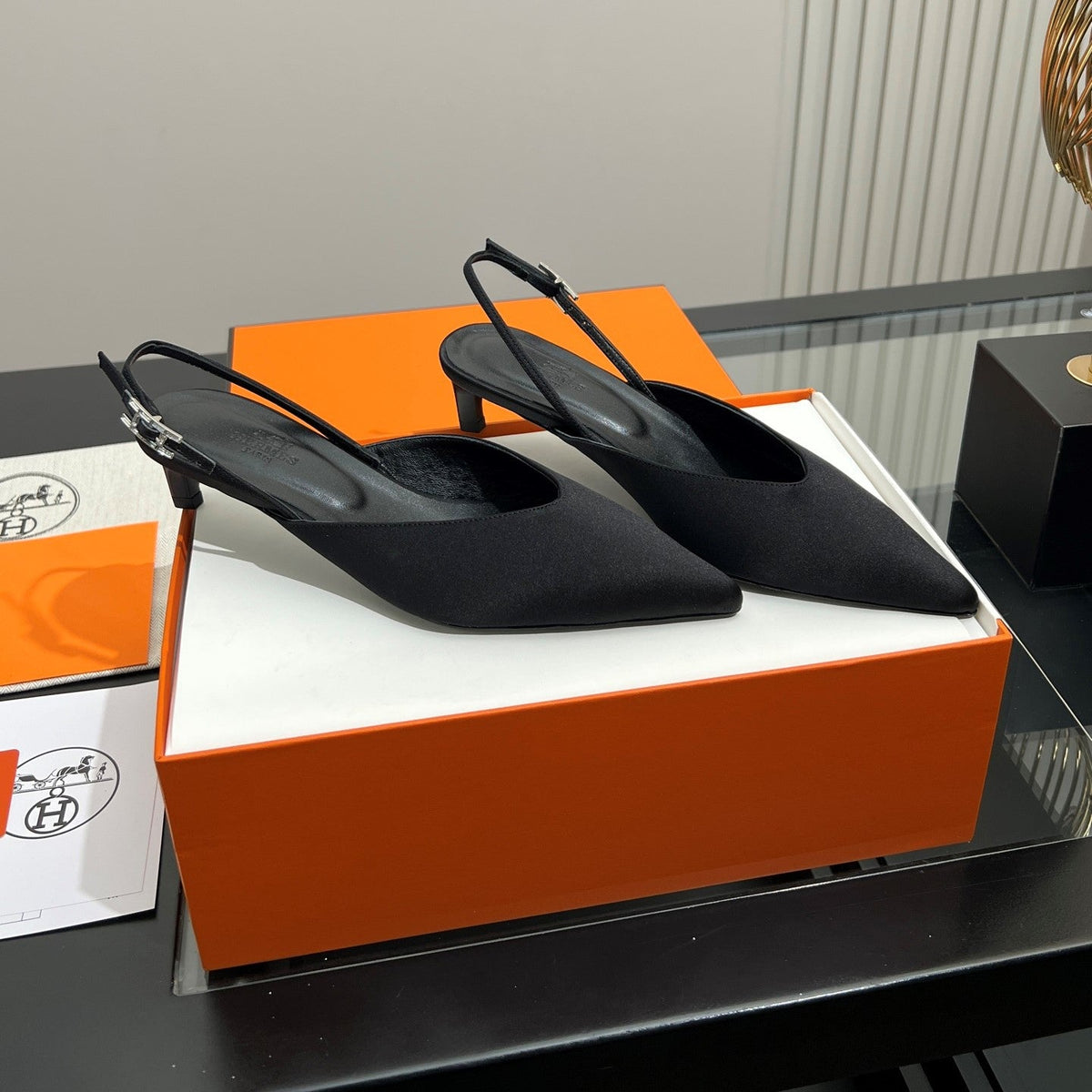 HM 26s Nicoletta Slingbacks 4cm Black Velvet 149131