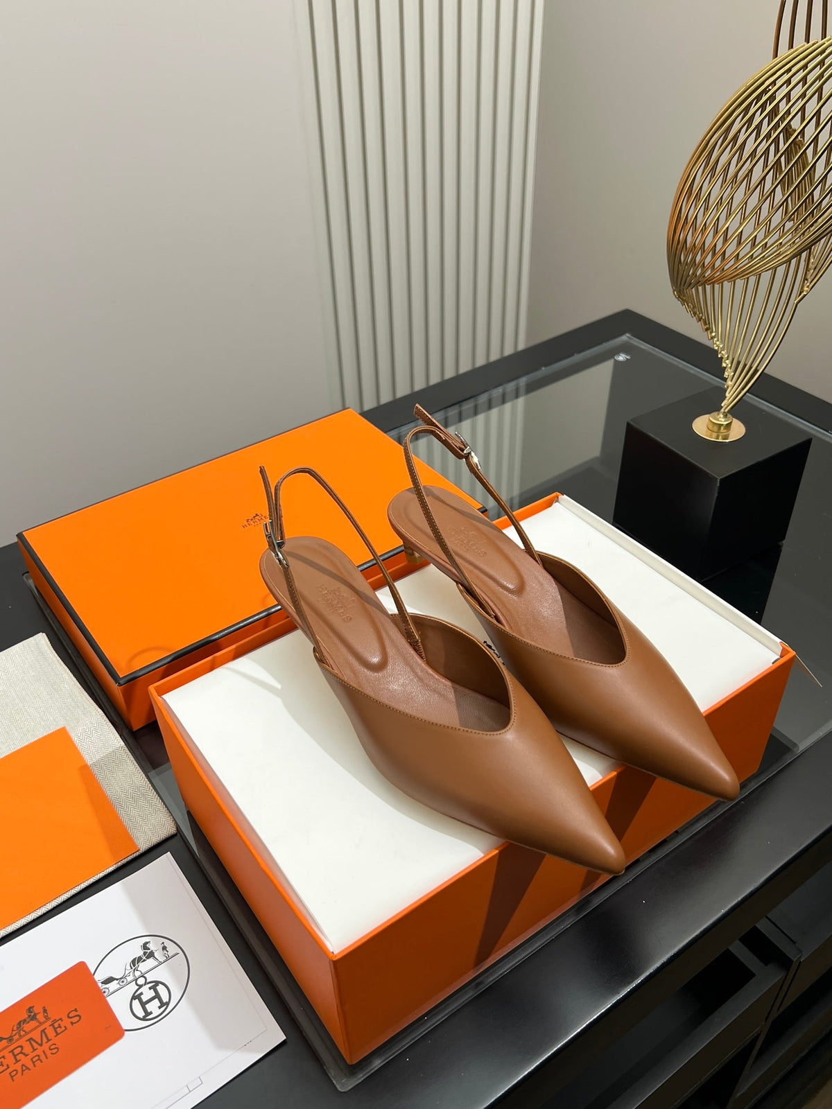 HM 26s Nicoletta Slingbacks 4cm Tan Leather 149126