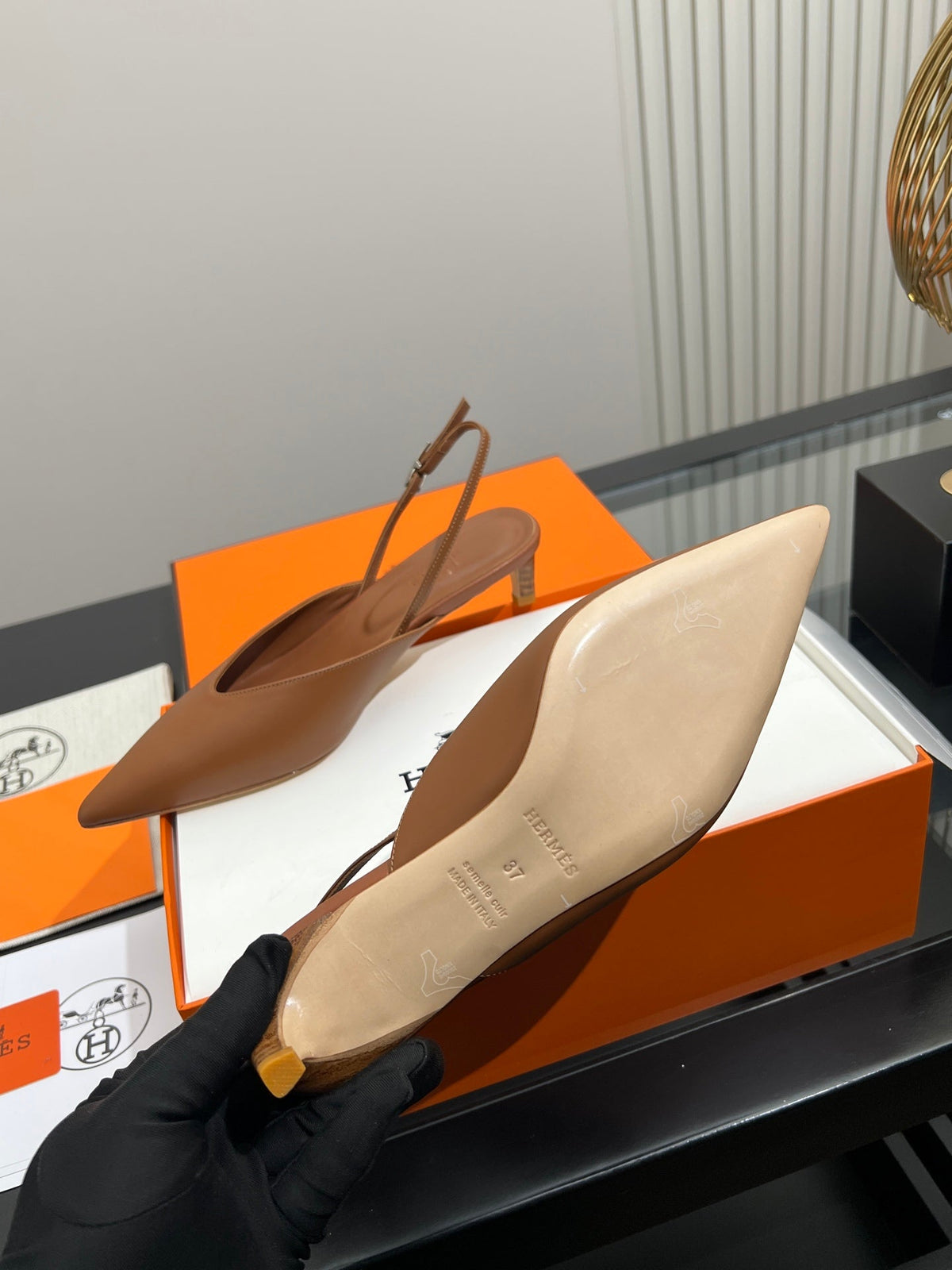 HM 26s Nicoletta Slingbacks 4cm Tan Leather 149126