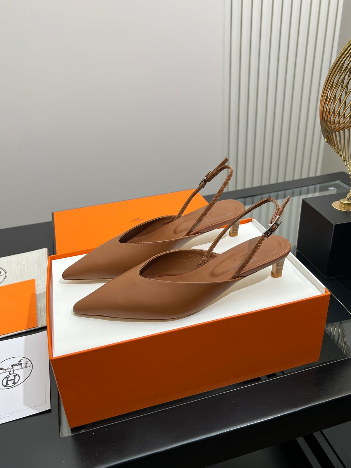 HM 26s Nicoletta Slingbacks 4cm Tan Leather 149126