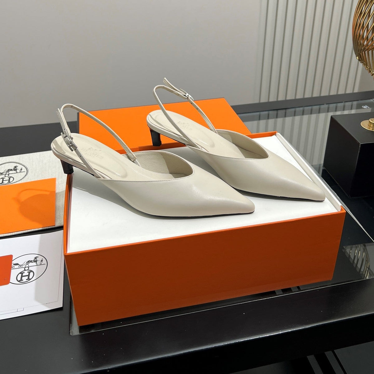 HM 26s Nicoletta Slingbacks 4cm Cream Leather 149127