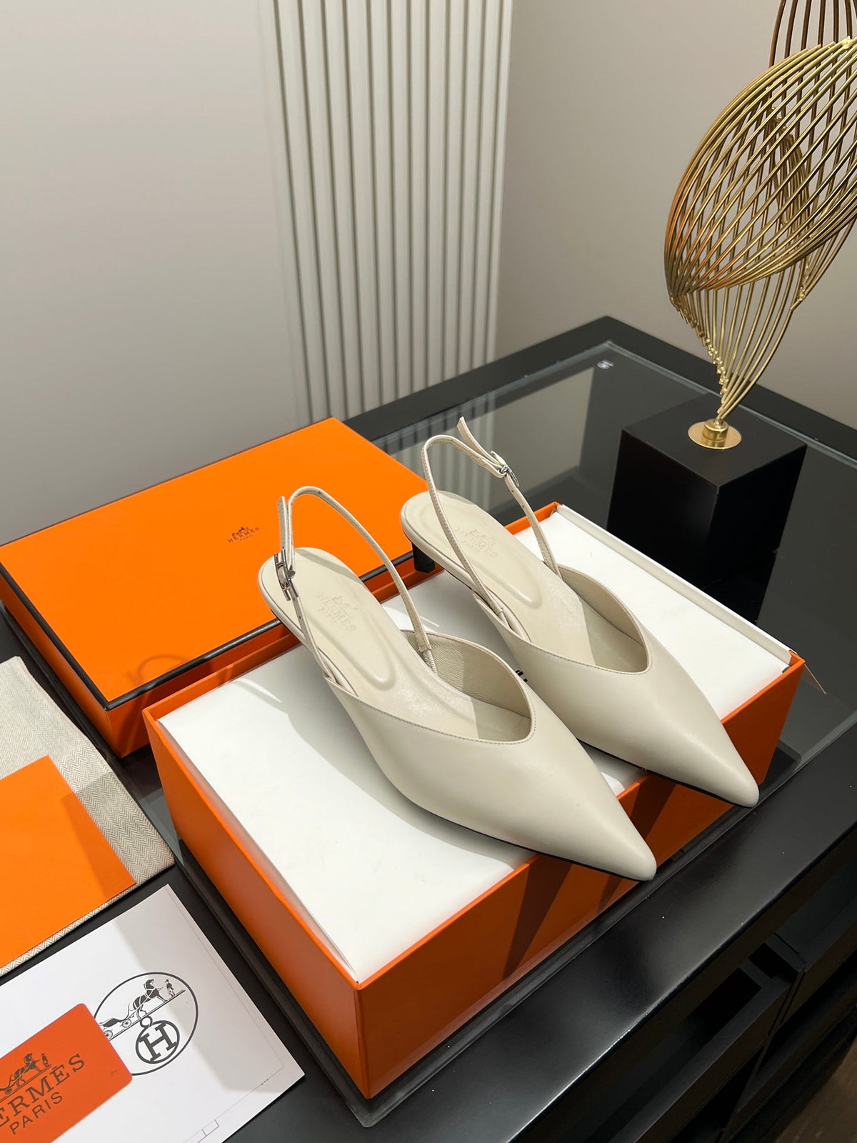 HM 26s Nicoletta Slingbacks 4cm Tan Leather 149126