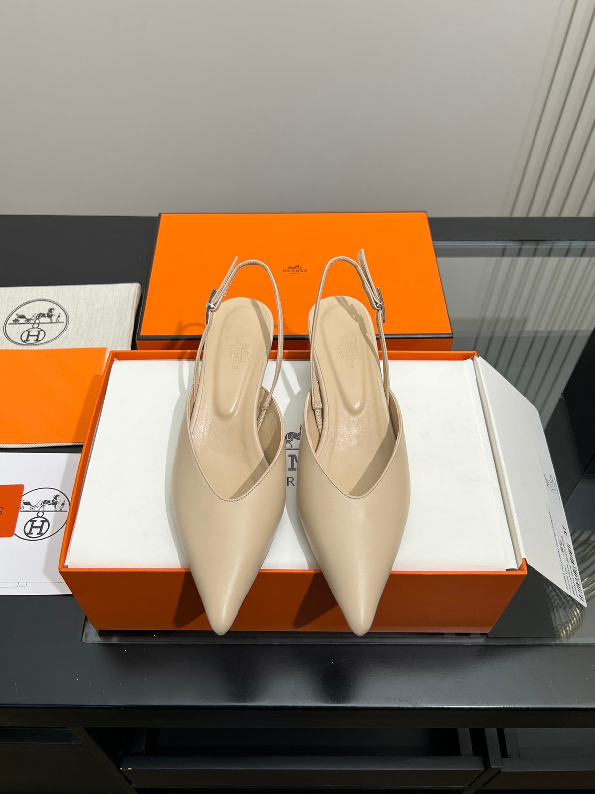 HM 26s Nicoletta Slingbacks 4cm Beige Leather 149128