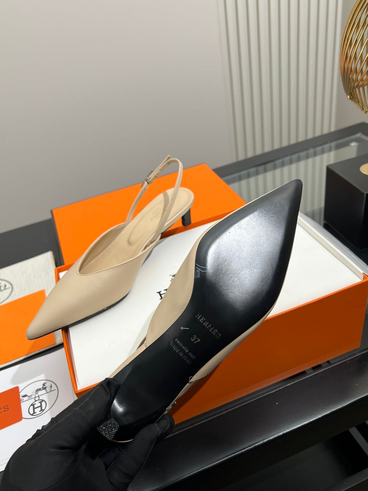 HM 26s Nicoletta Slingbacks 4cm Beige Leather 149128