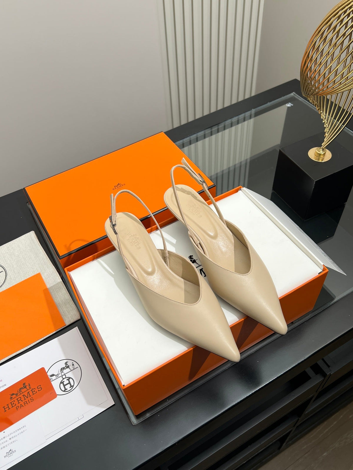 HM 26s Nicoletta Slingbacks 4cm Beige Leather 149128