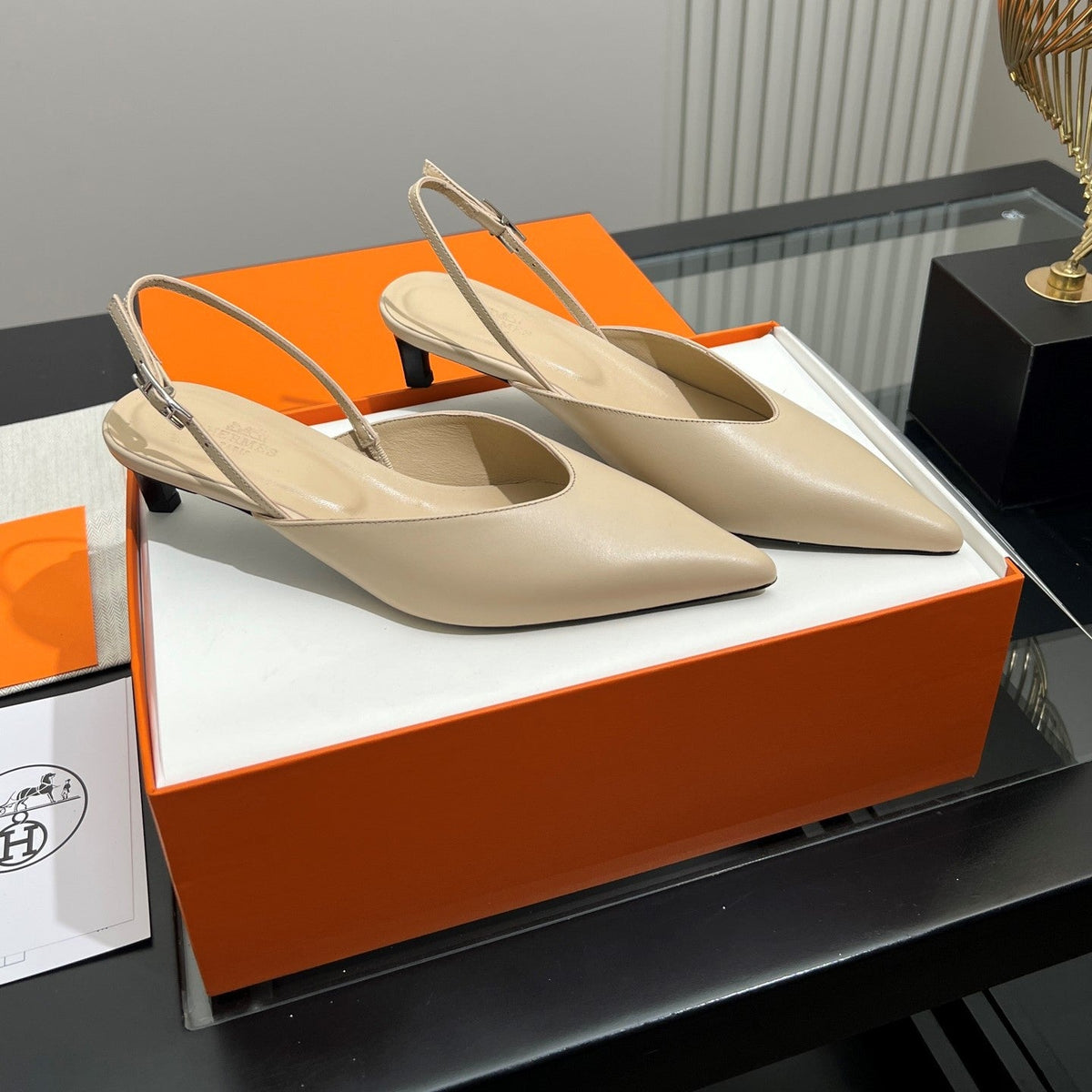 HM 26s Nicoletta Slingbacks 4cm Beige Leather 149128