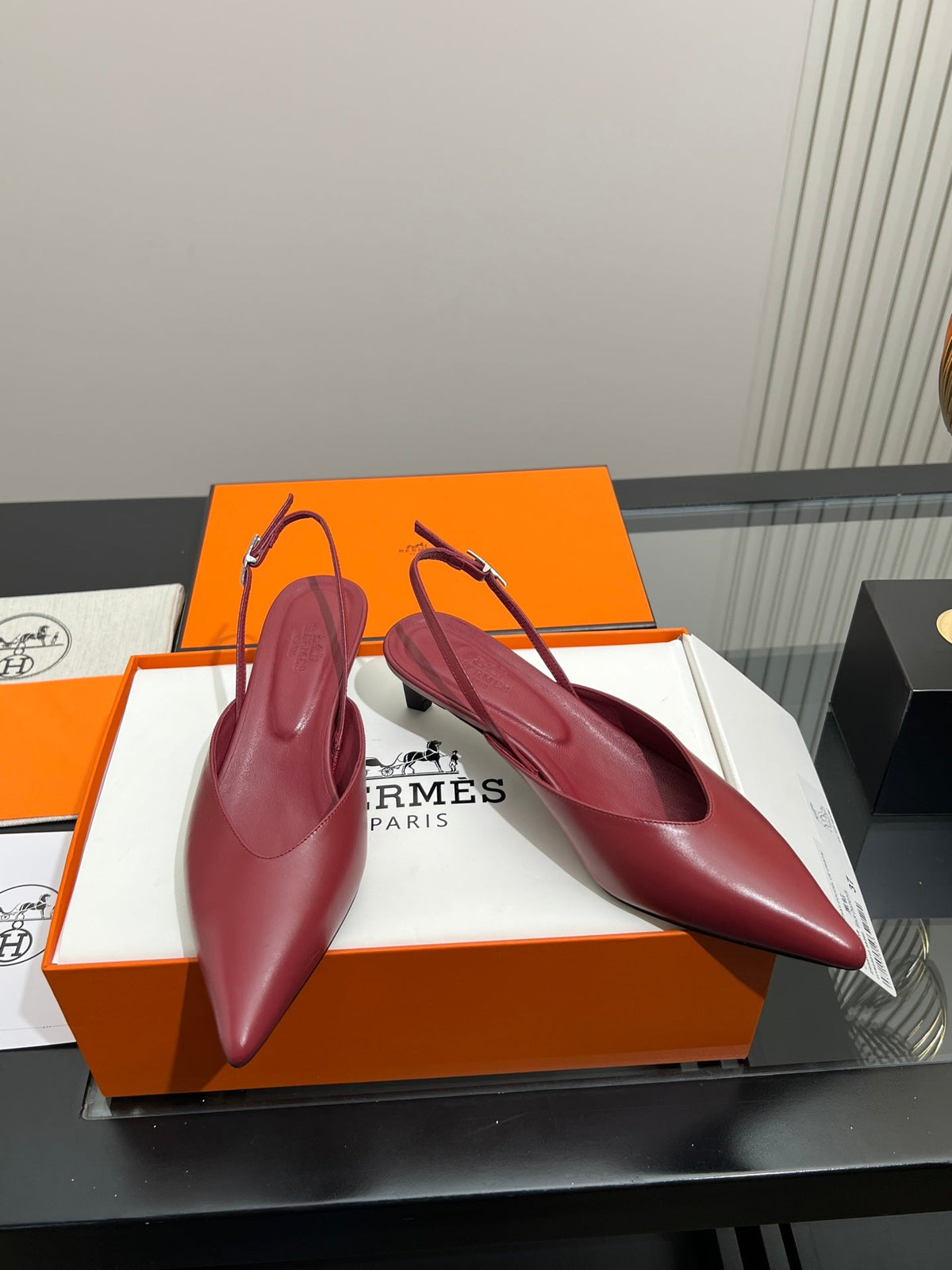 HM 26s Nicoletta Slingbacks 4cm Burgundy Leather 149129