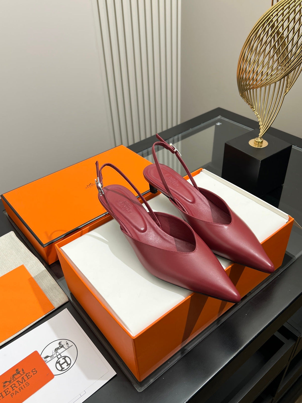 HM 26s Nicoletta Slingbacks 4cm Burgundy Leather 149129