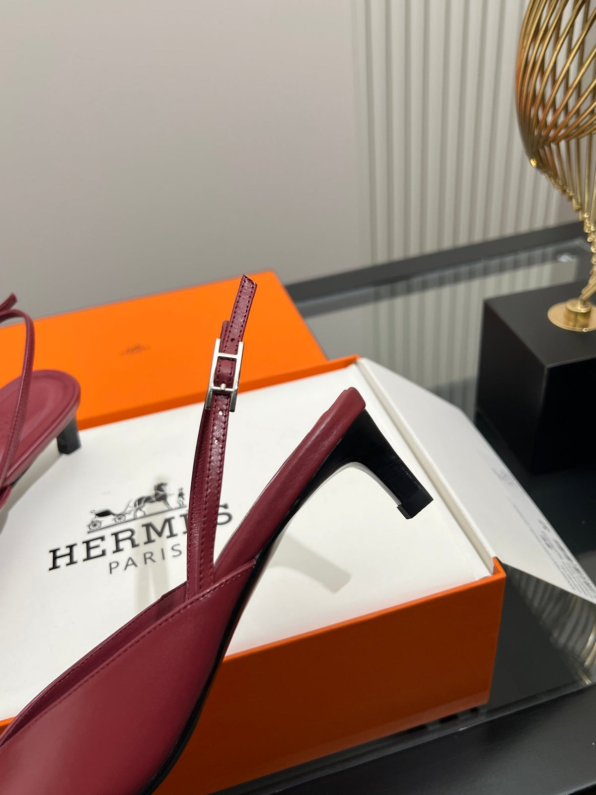 HM 26s Nicoletta Slingbacks 4cm Burgundy Leather 149129
