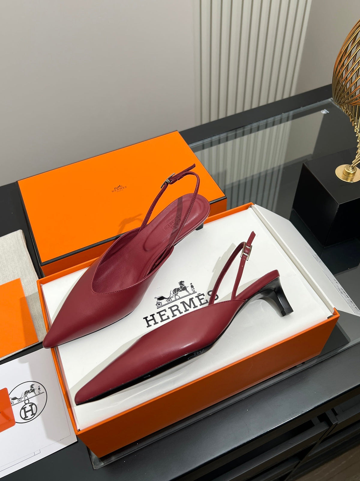 HM 26s Nicoletta Slingbacks 4cm Burgundy Leather 149129
