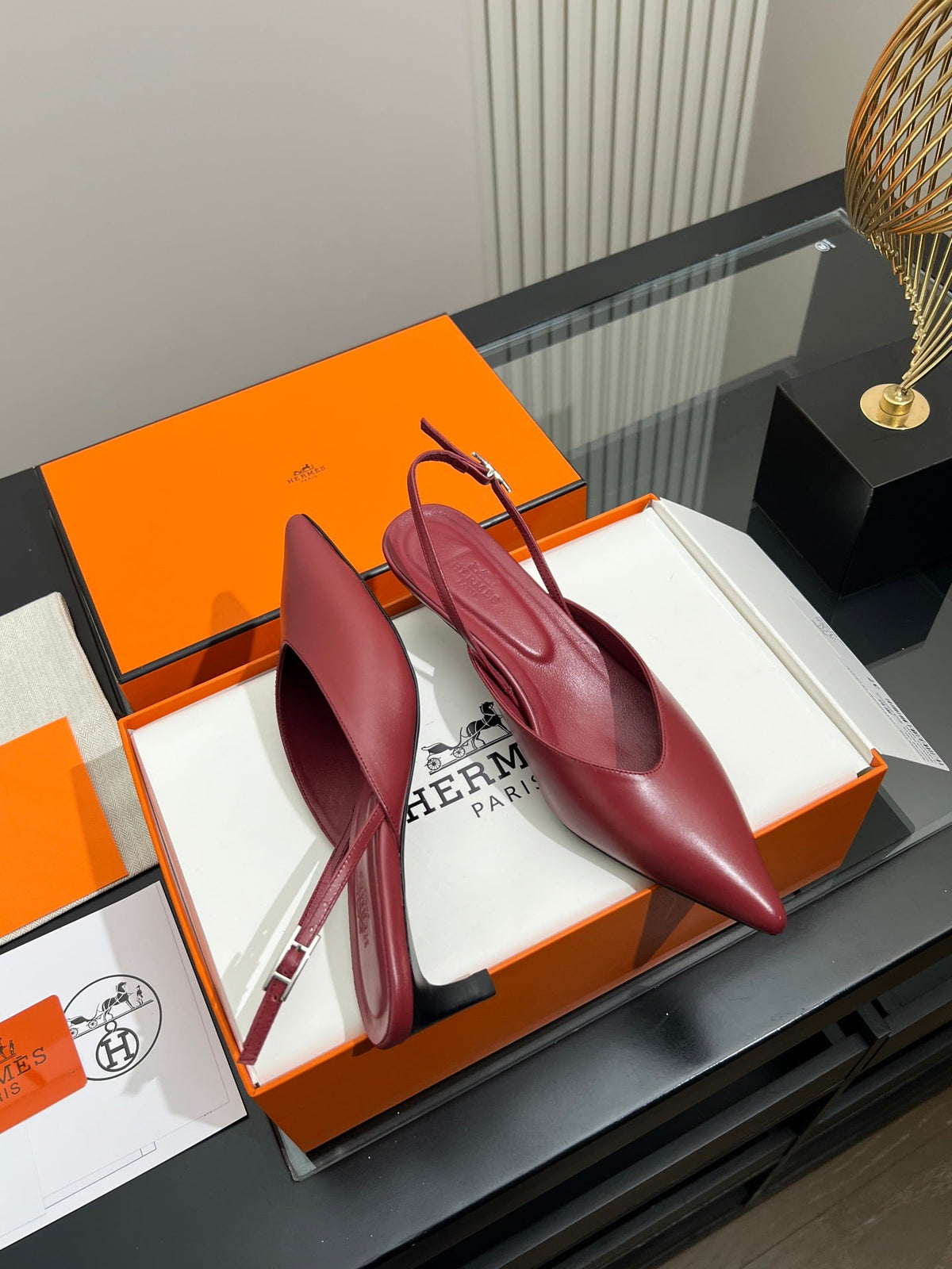 HM 26s Nicoletta Slingbacks 4cm Burgundy Leather 149129