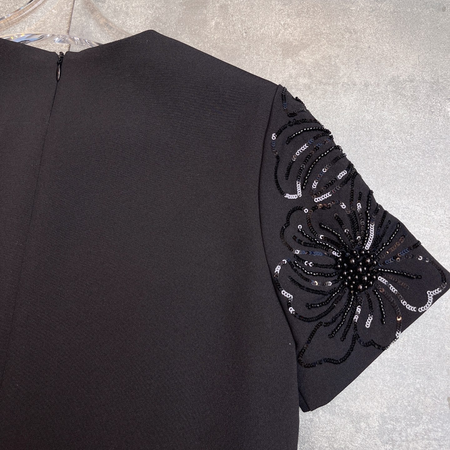 Valentino 26s Sequin Embroidery Sleeve Dress Black Cotton Polyester Fiber