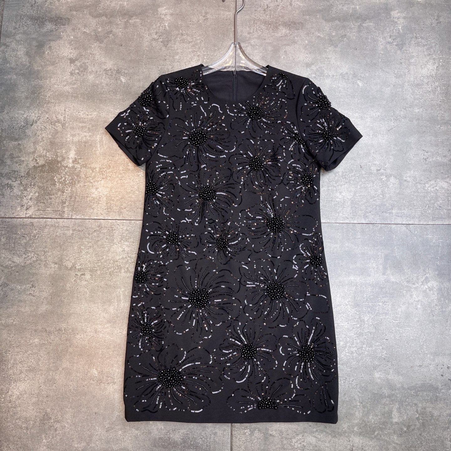 Valentino 26s Sequin Embroidery Sleeve Dress Black Cotton Polyester Fiber