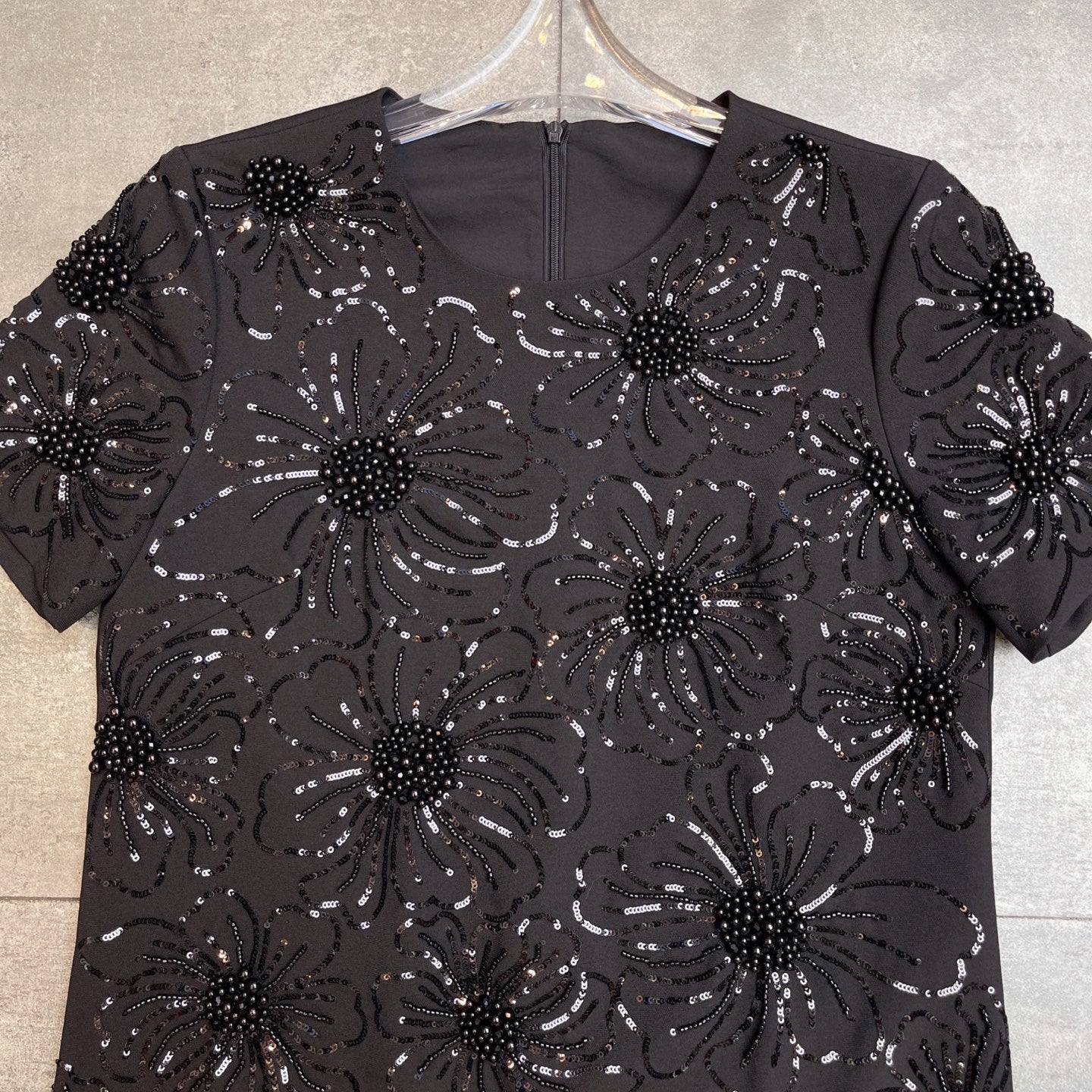 Valentino 26s Sequin Embroidery Sleeve Dress Black Cotton Polyester Fiber