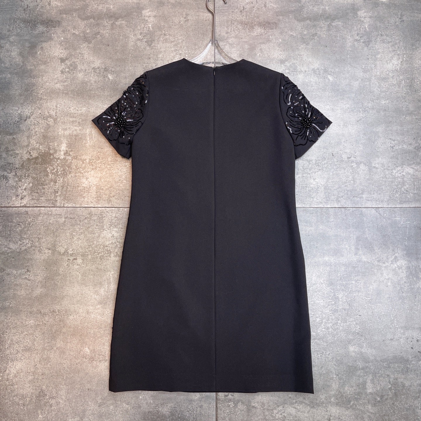 Valentino 26s Sequin Embroidery Sleeve Dress Black Cotton Polyester Fiber