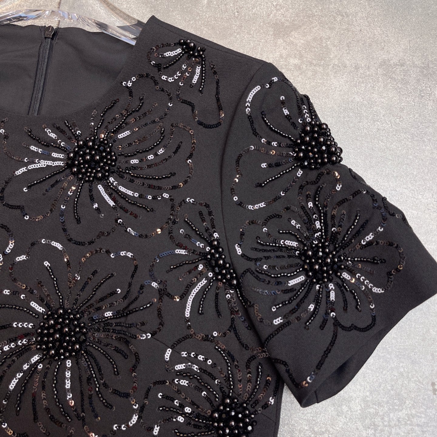 Valentino 26s Sequin Embroidery Sleeve Dress Black Cotton Polyester Fiber