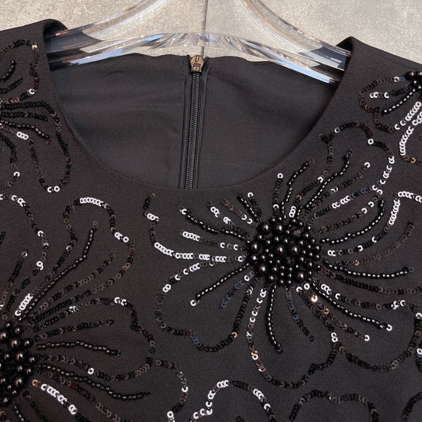 Valentino 26s Sequin Embroidery Sleeve Dress Black Cotton Polyester Fiber