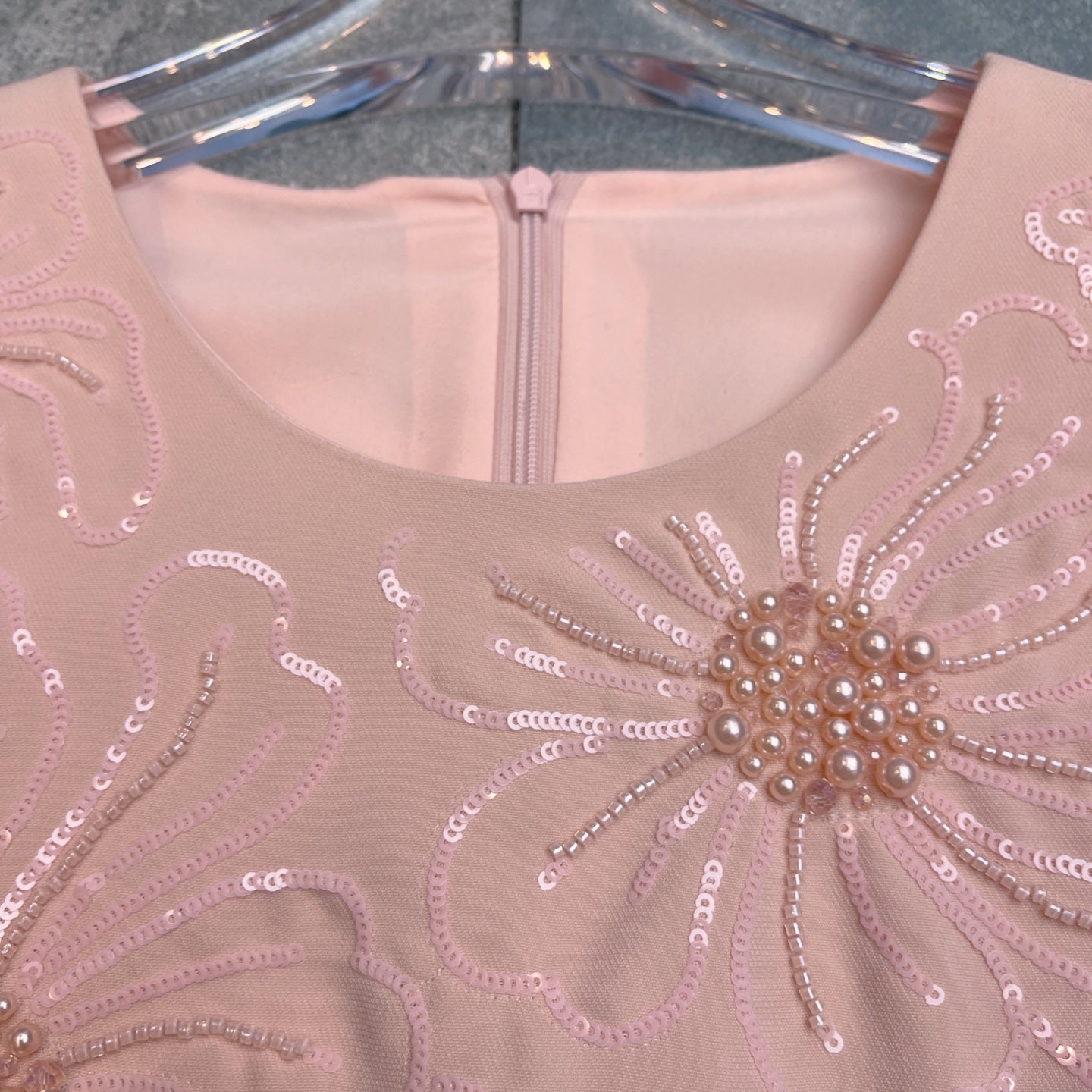 Valentino 26s Sequin Embroidery Sleeve Dress Pink Cotton Polyester Fiber