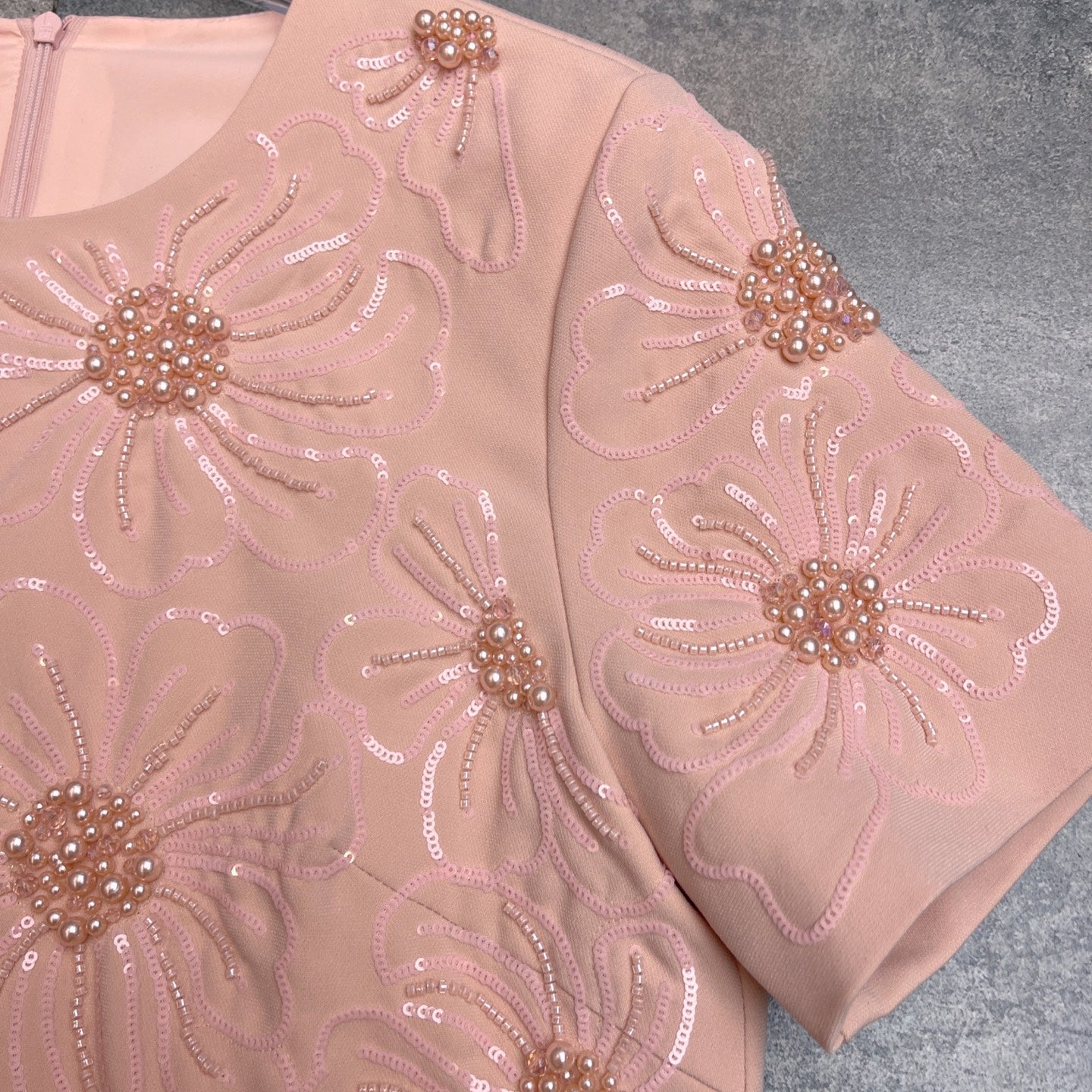 Valentino 26s Sequin Embroidery Sleeve Dress Pink Cotton Polyester Fiber