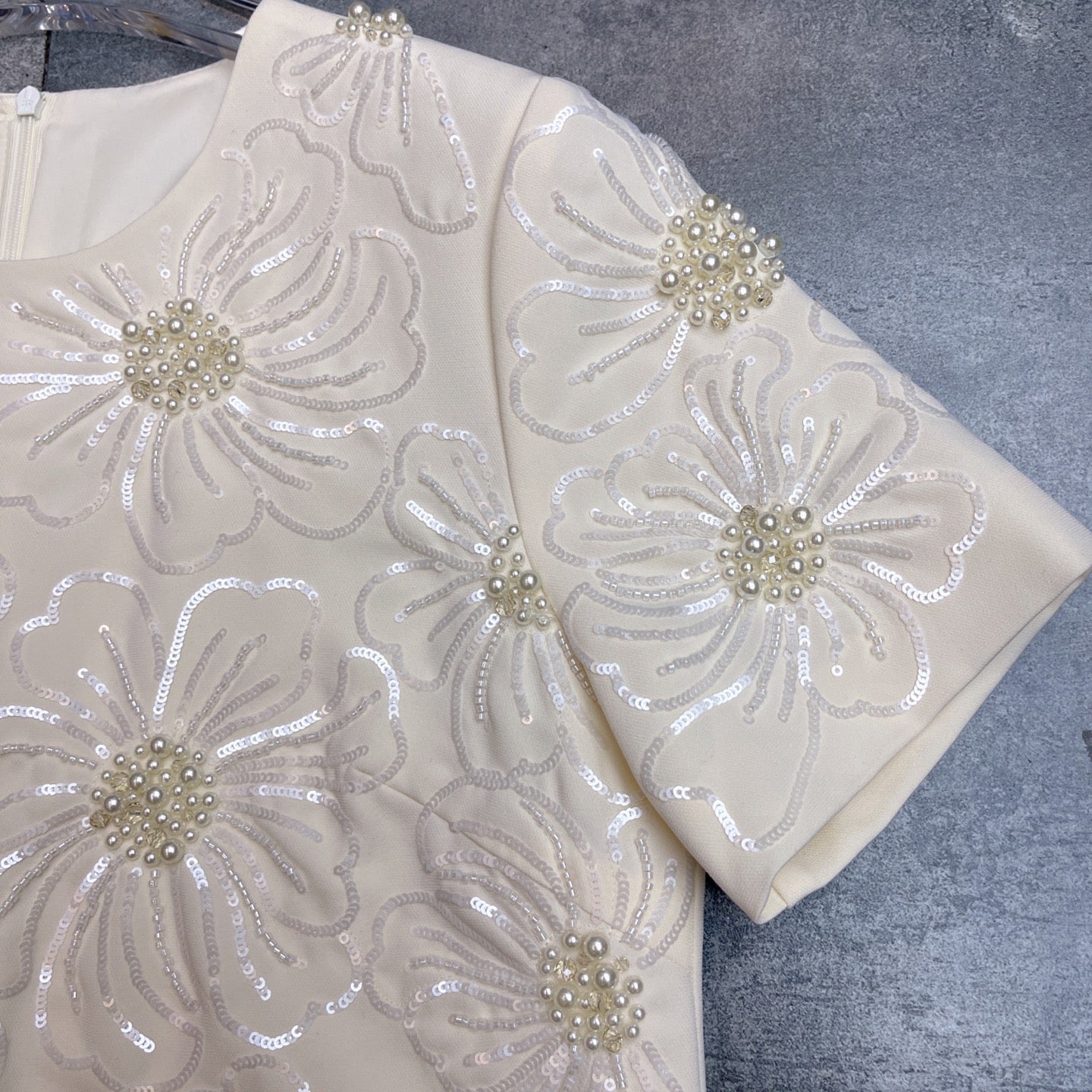 Valentino 26s Sequin Embroidery Sleeve Dress White Cotton Polyester Fiber