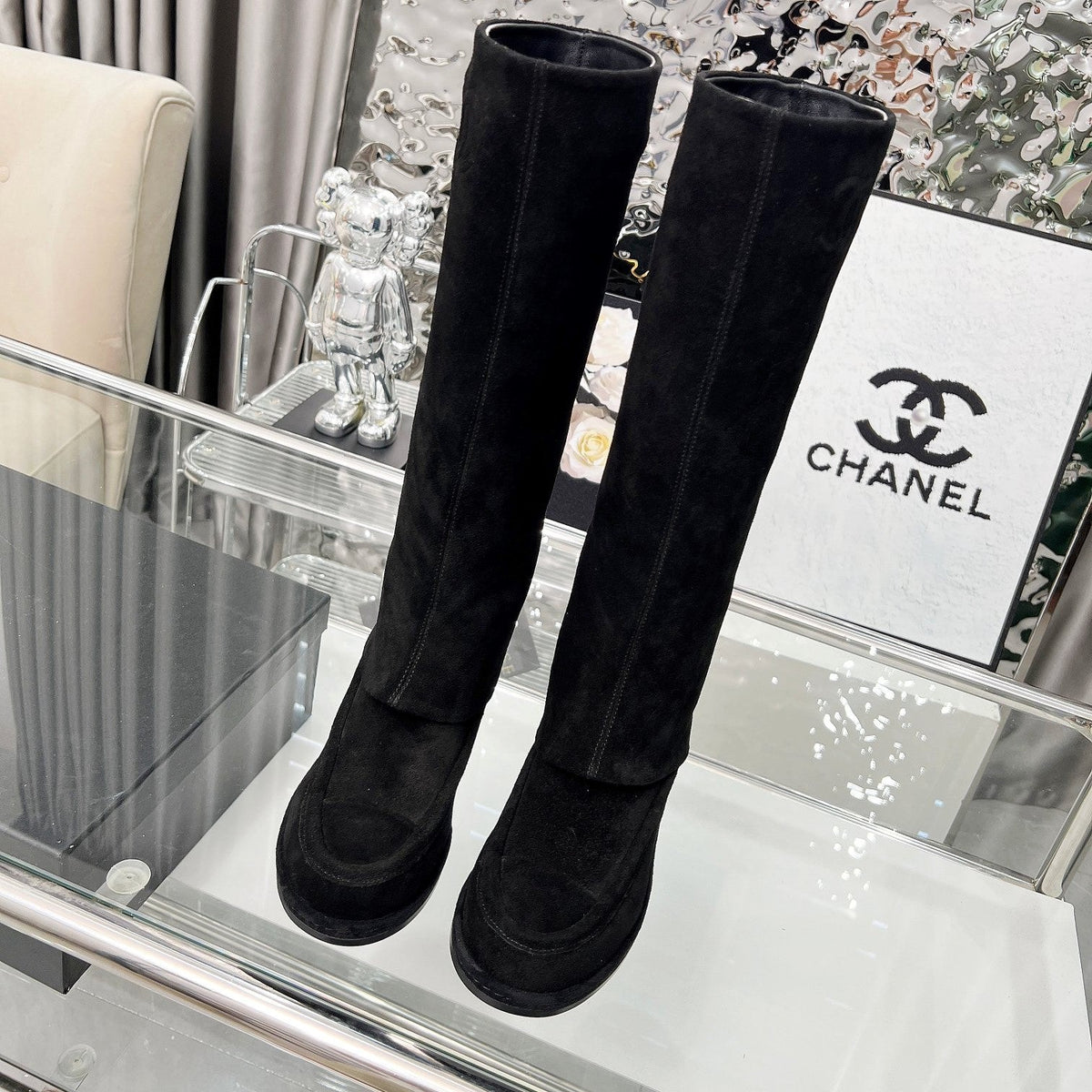 CC 26s High Boots Knee High Boots Black Suede 120205