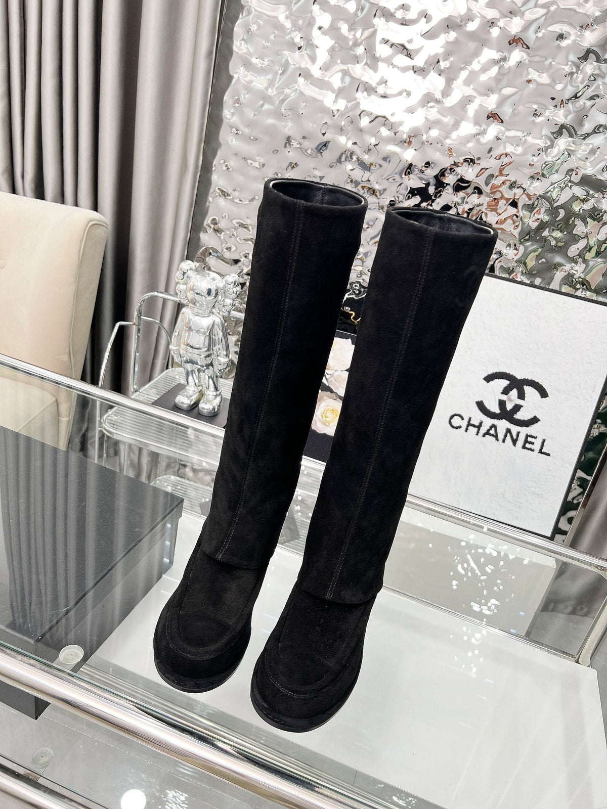 CC 26s High Boots Knee High Boots Black Suede 120205