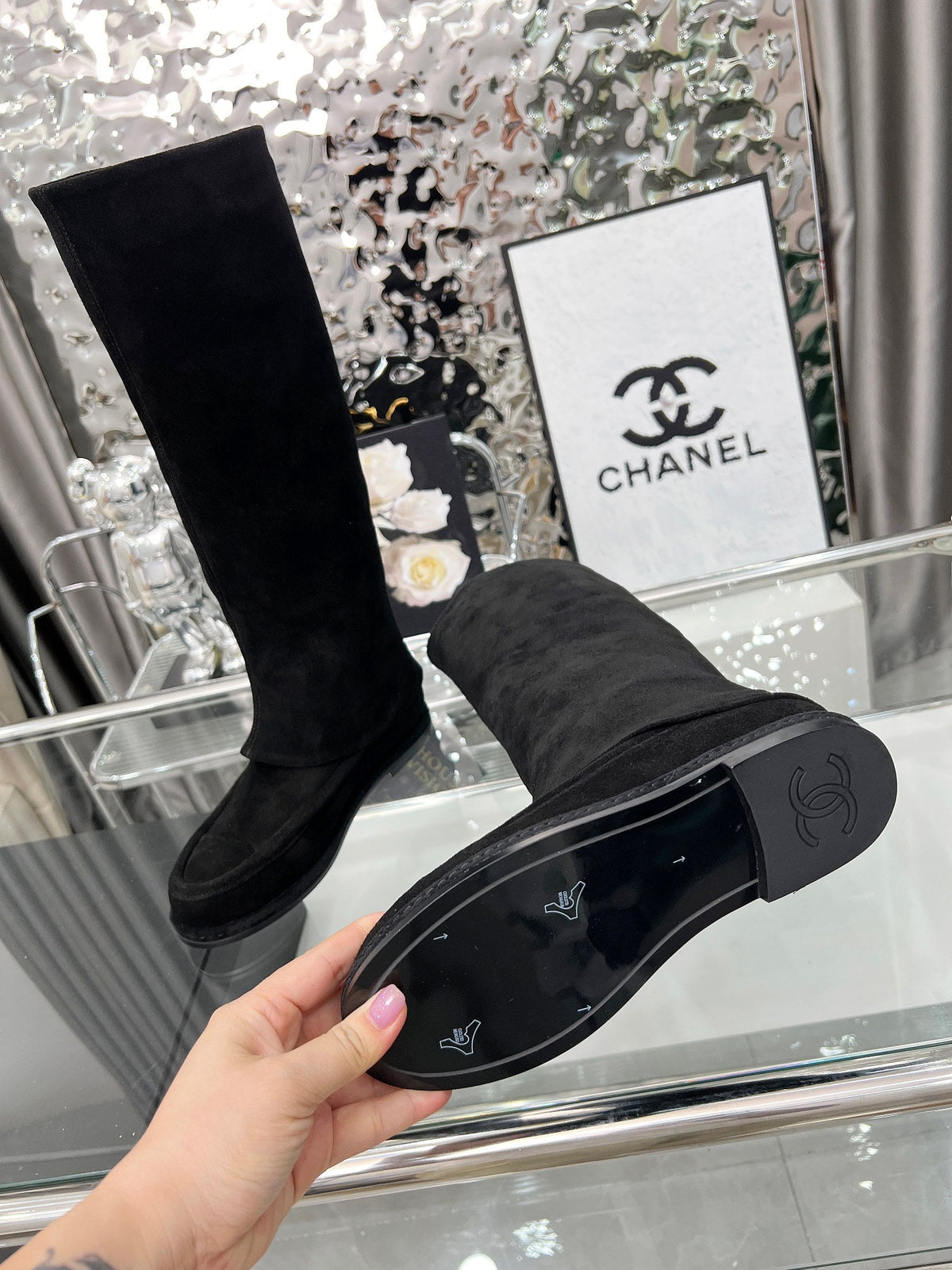 CC 26s High Boots Knee High Boots Black Suede 120205
