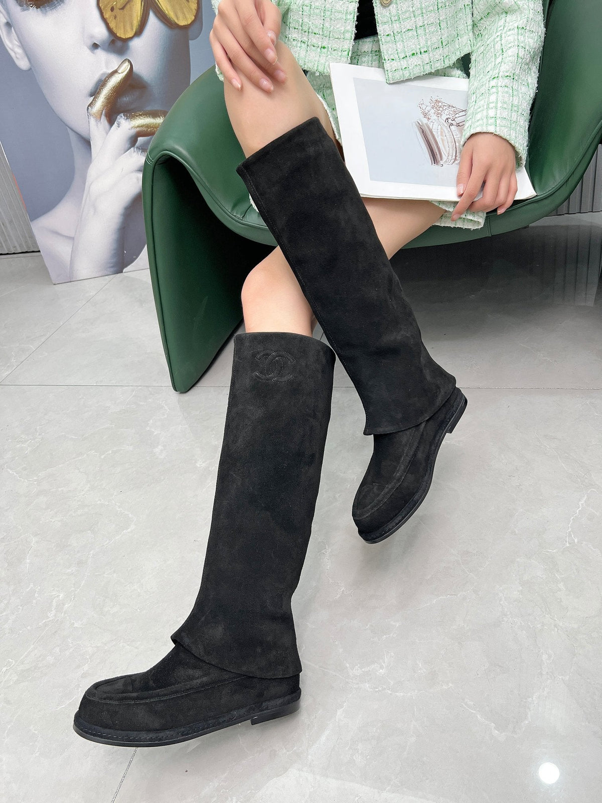 CC 26s High Boots Knee High Boots Black Suede 120205