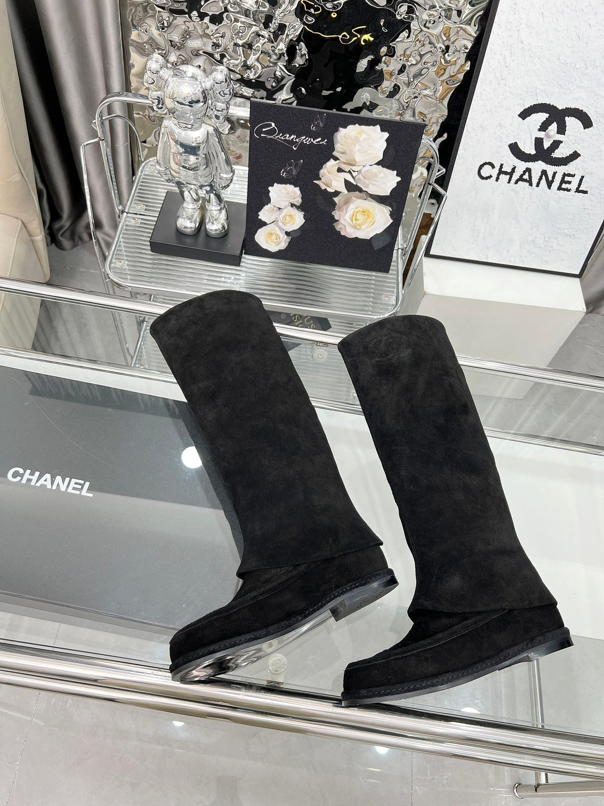 CC 26s High Boots Knee High Boots Black Suede 120205