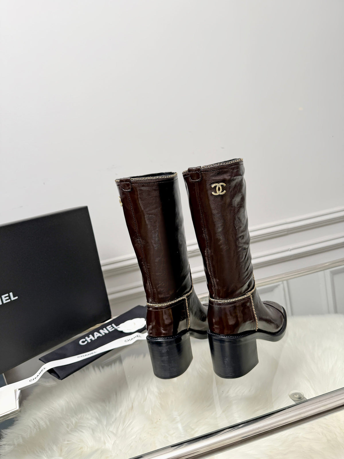 CC 26s Mid-Calf Boots Brown Glossy Leather 101933