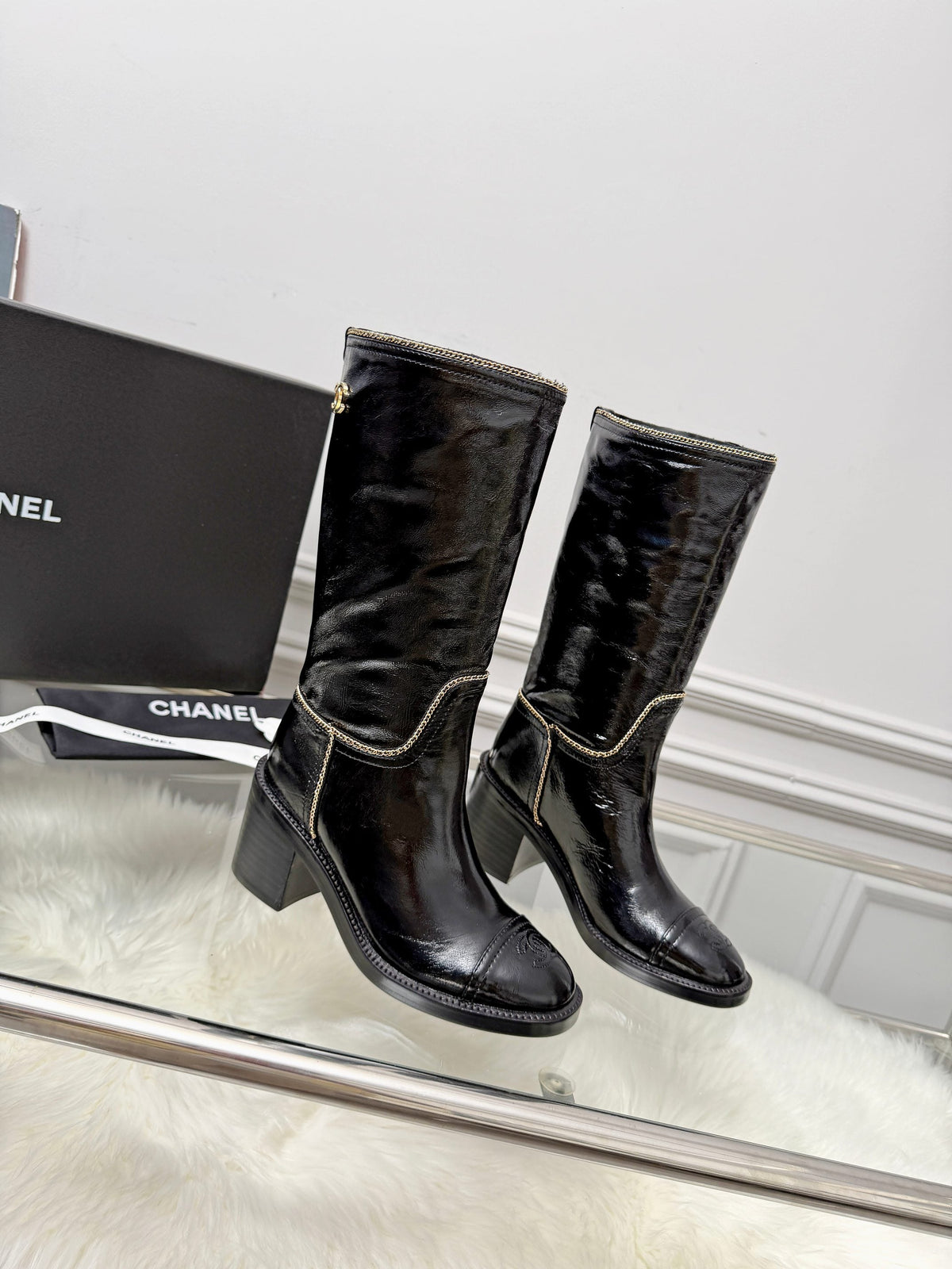 CC 26s Mid-Calf Boots Black Glossy Leather 101932