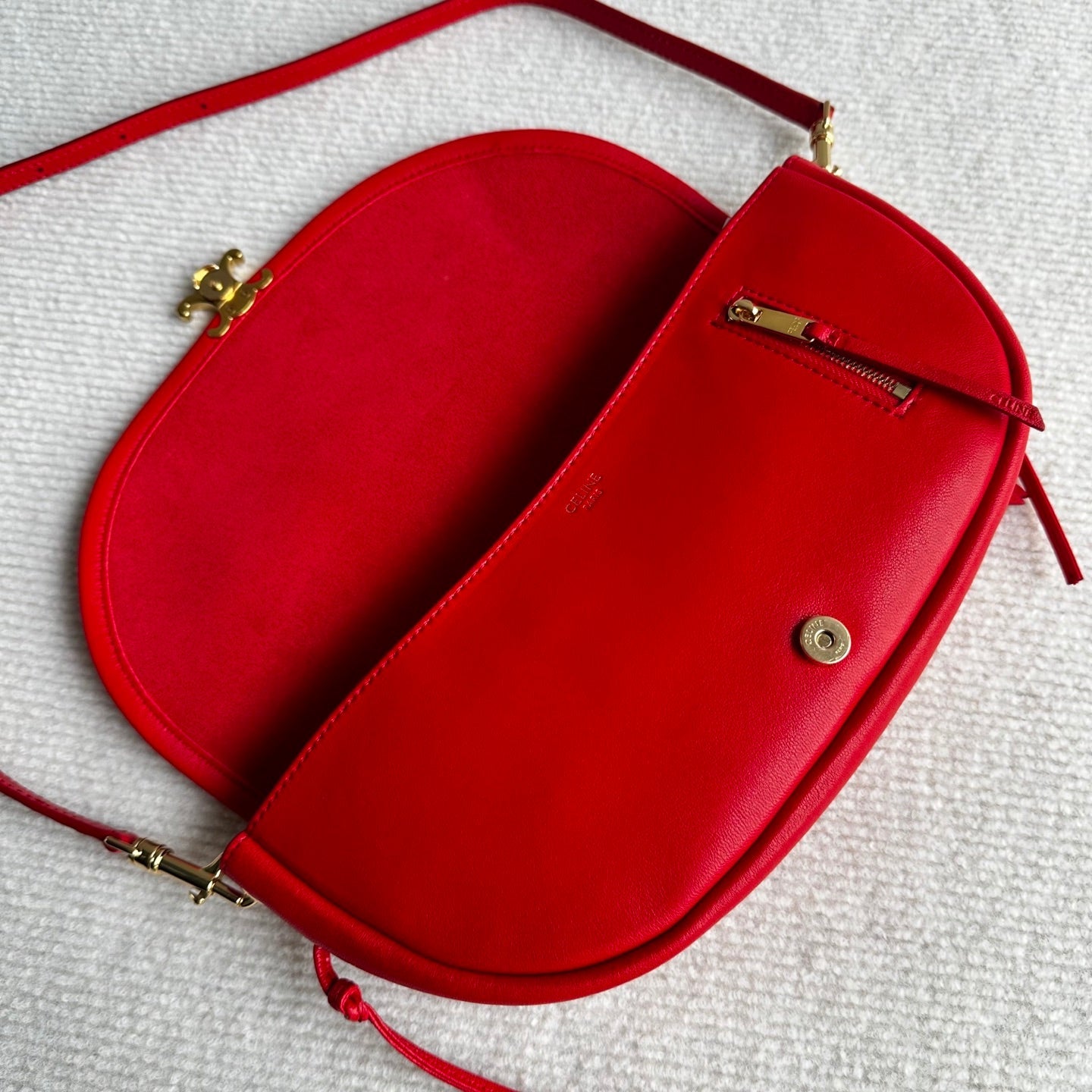Celine Halfmoon Triomphe Small Bag 25cm Red Lambskin