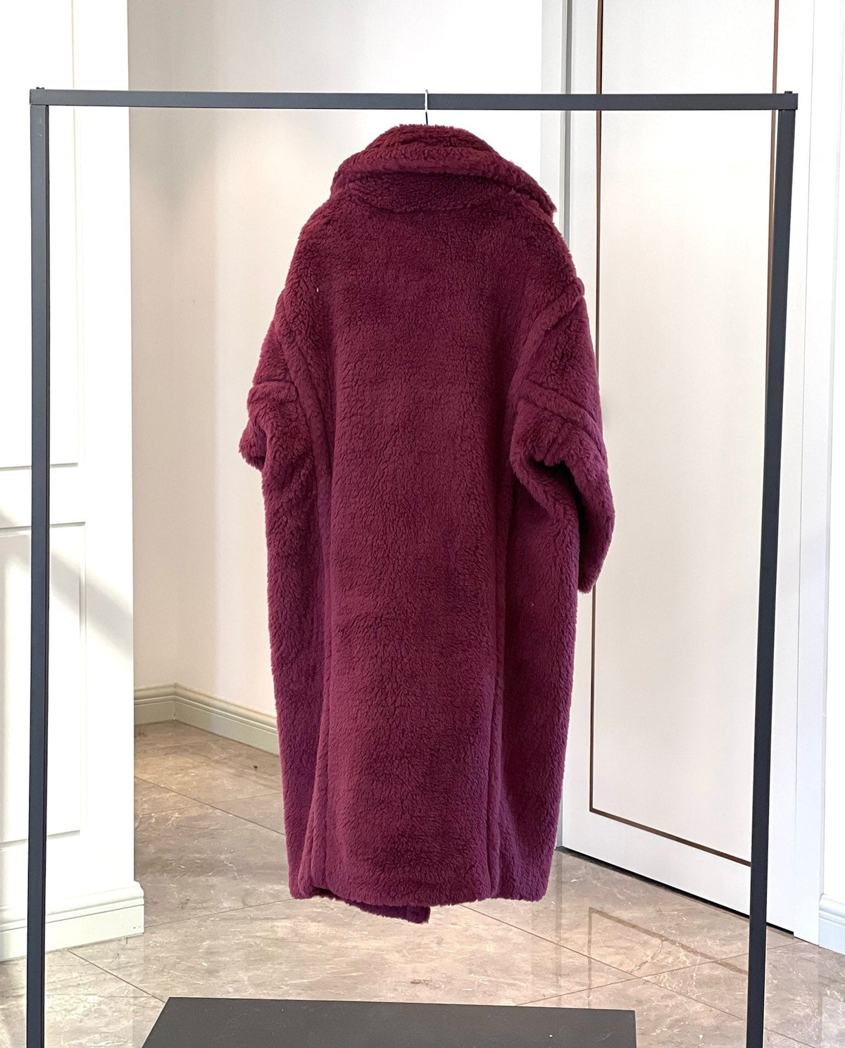 Max Mara 26s Teddy Bear Long Coat Burgundy Alpaca Wool Silk 429249