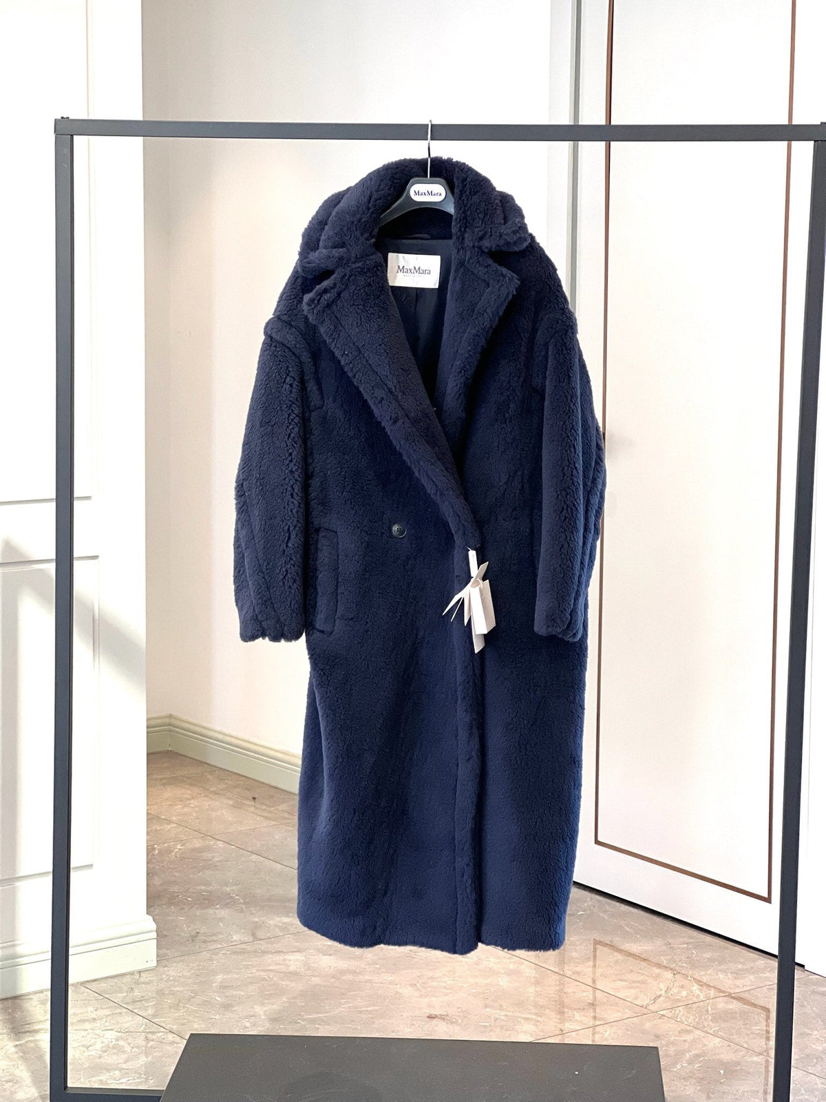 Max Mara Teddy Bear Icon Long Coat Navy Alpaca Wool Silk 429226