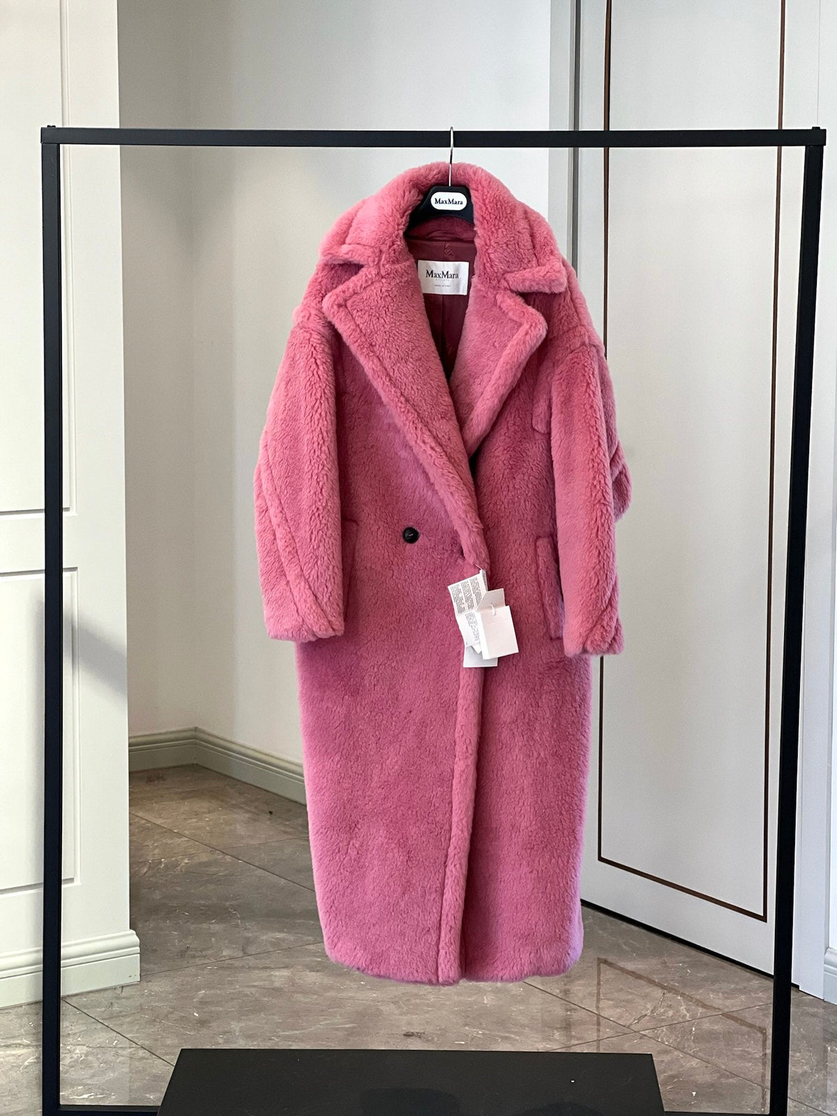 Max Mara Teddy Bear Icon Long Coat Hot Pink Alpaca Wool Silk 429220