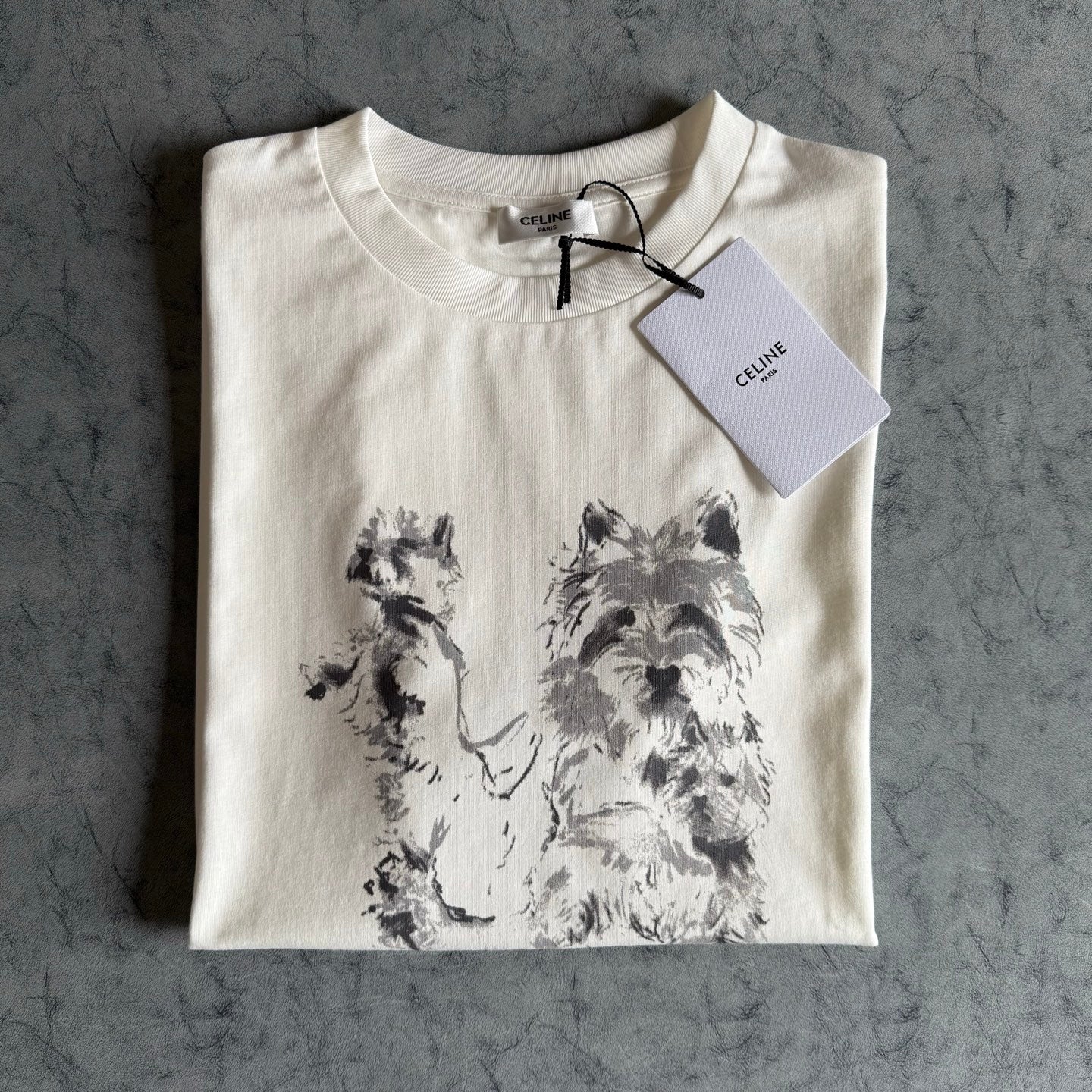 Celine SS26 Unisex Puppy Print Short-Sleeve Tee White Cotton 350474