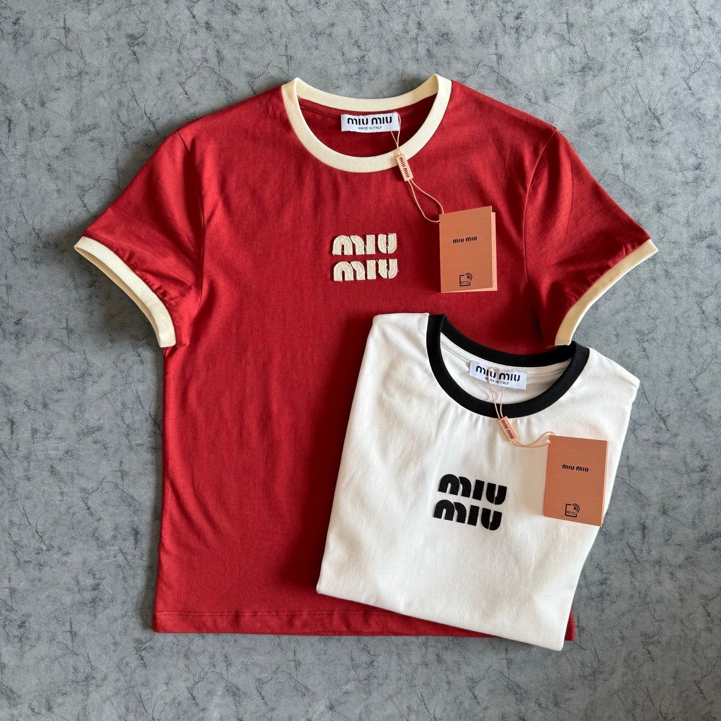 Miu SS26 Embroidered Color Block Tee Cotton 350504