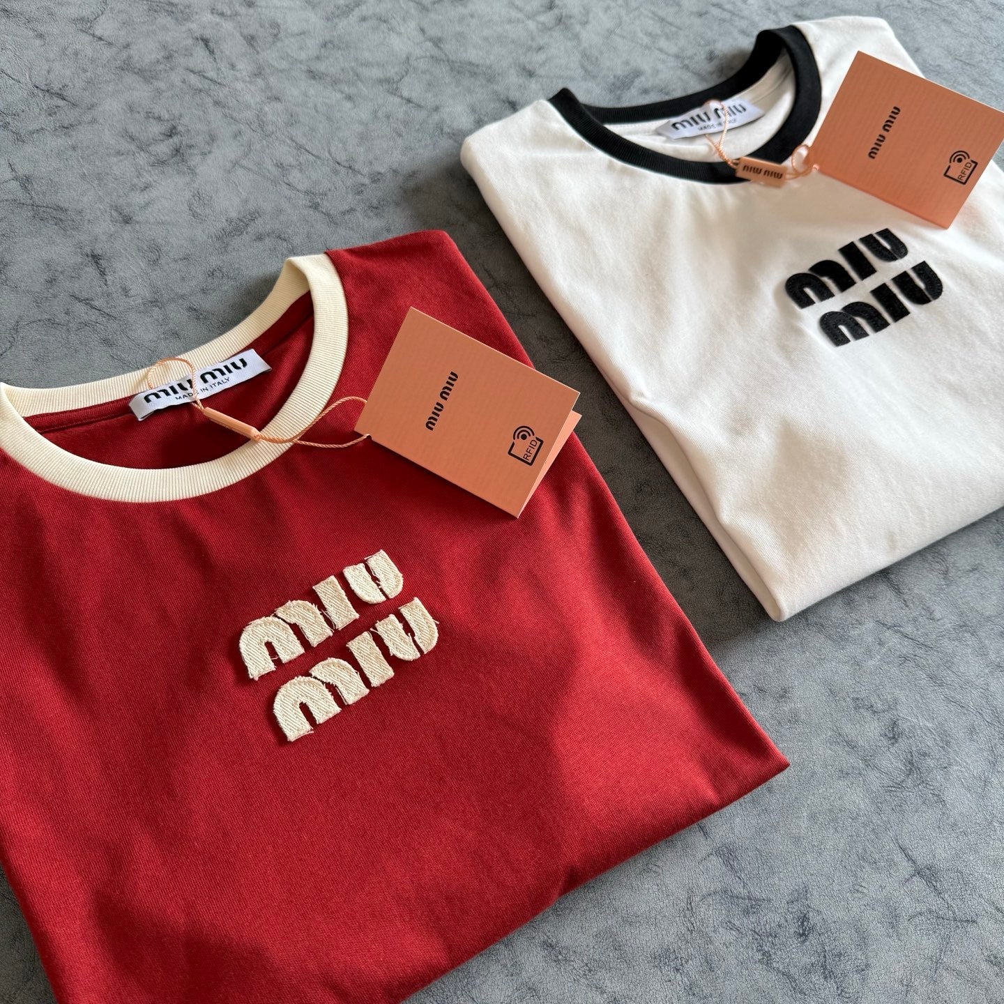 Miu SS26 Embroidered Color Block Tee Cotton 350504