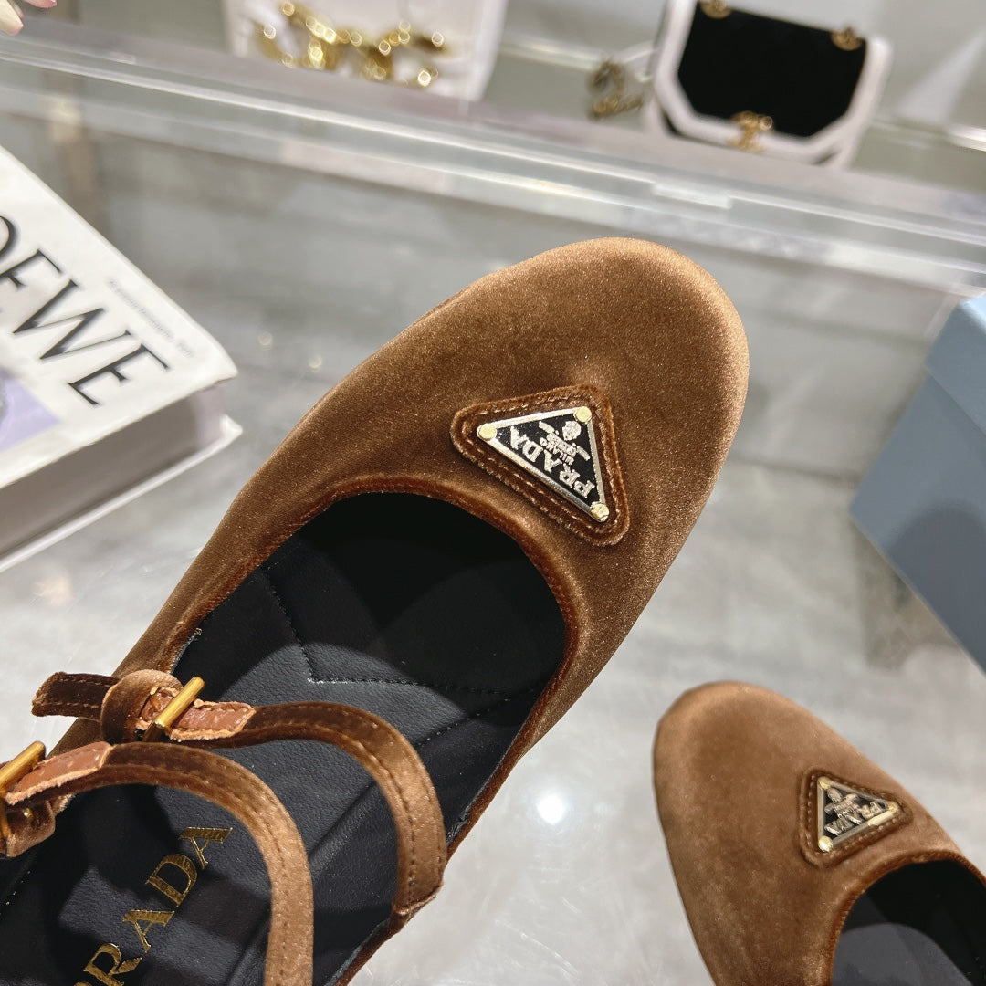 Prada 26s Finish Ballerina Brown Velvet 982413