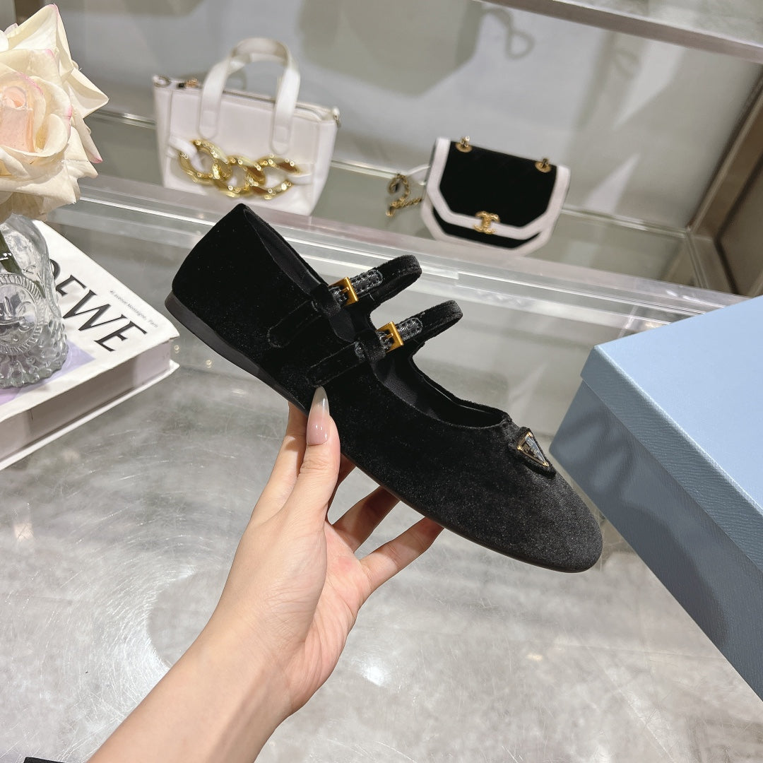 Prada 26s Finish Ballerina Black Velvet 982412