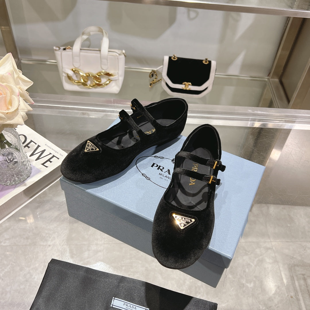 Prada 26s Finish Ballerina Black Velvet 982412
