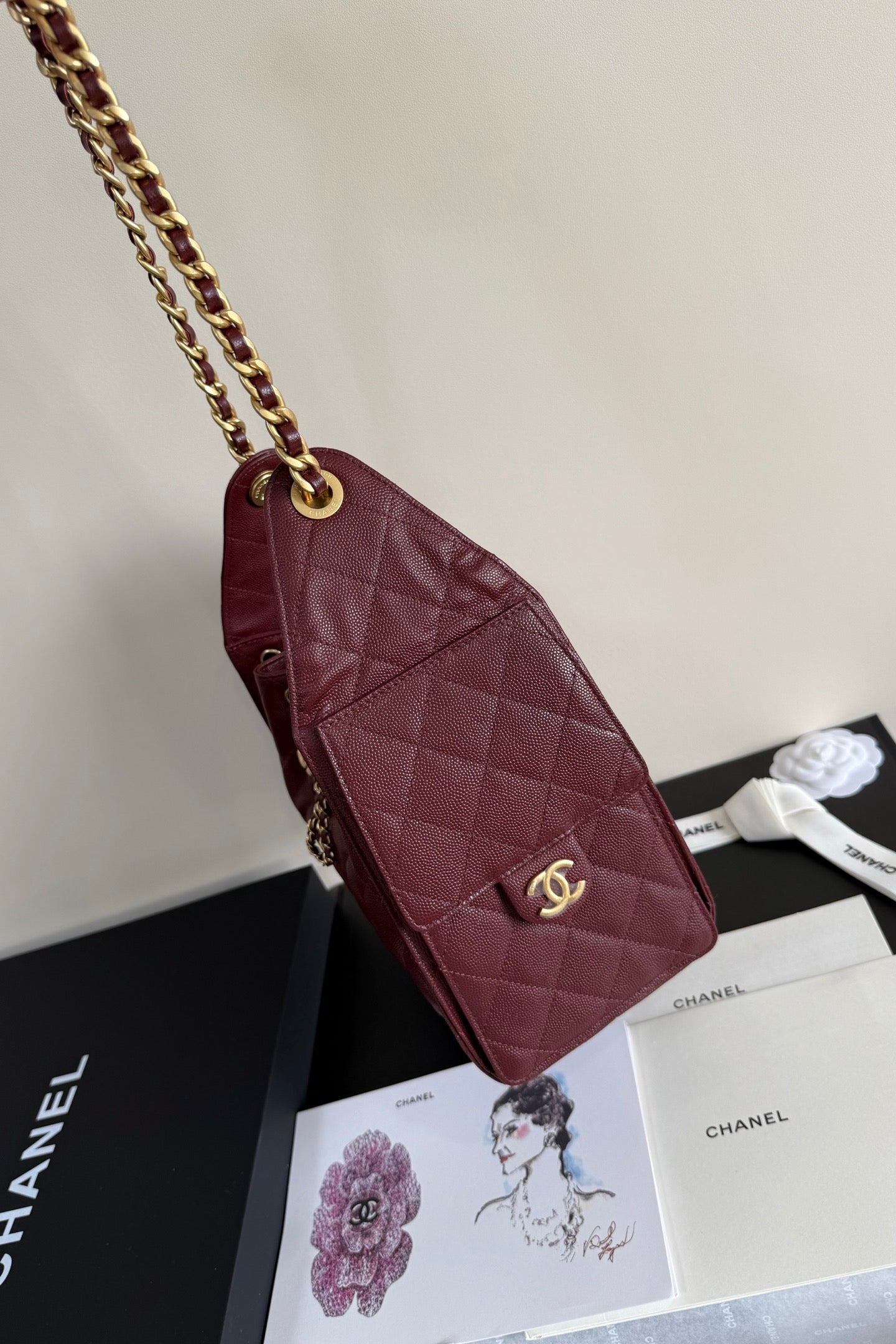 CC 25 Hobo Bag Burgundy Grained Calfskin Leather GHW 282512