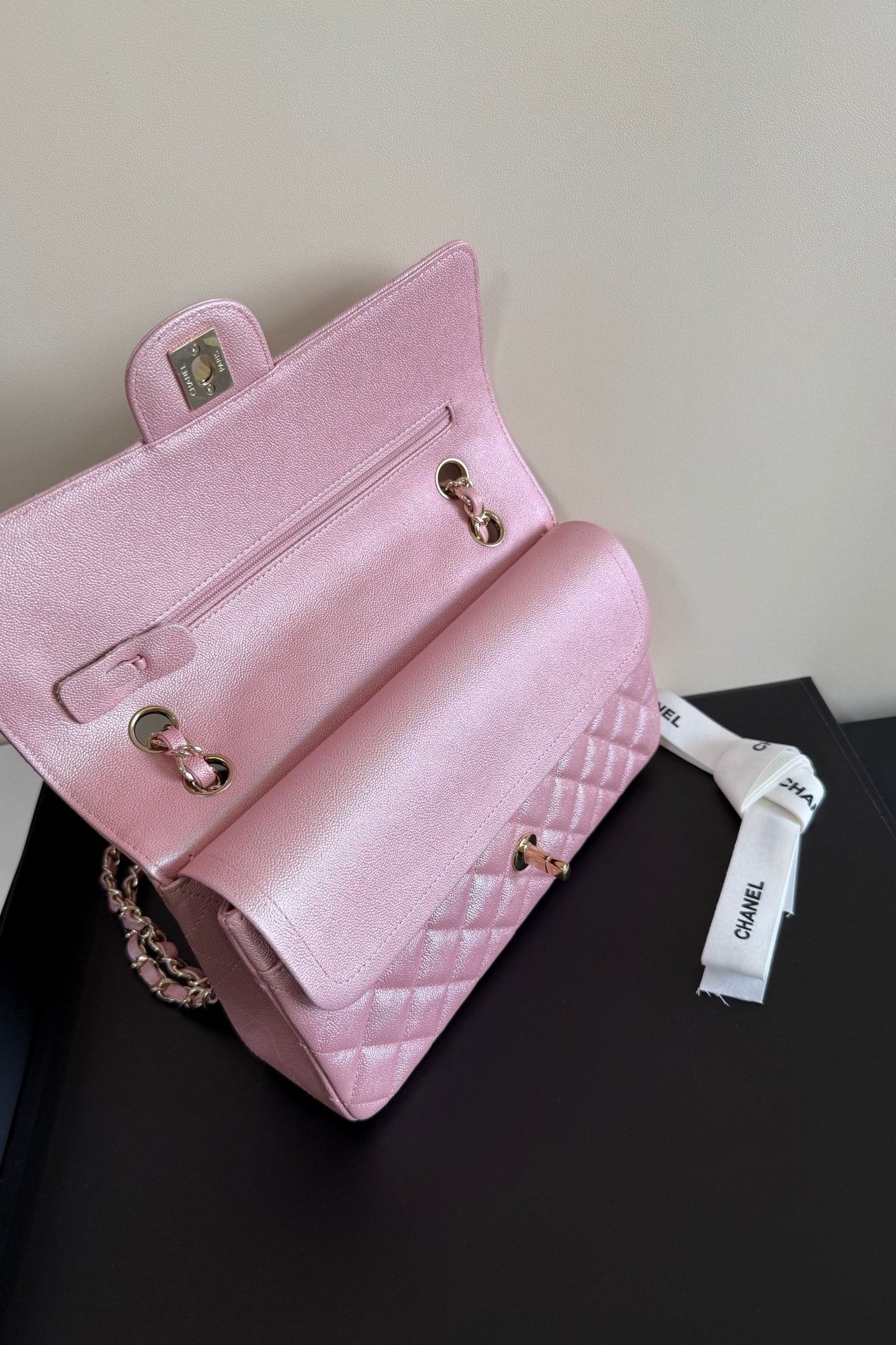 CC Classic Double Flap Bag 25cm PInk Caviar Leather