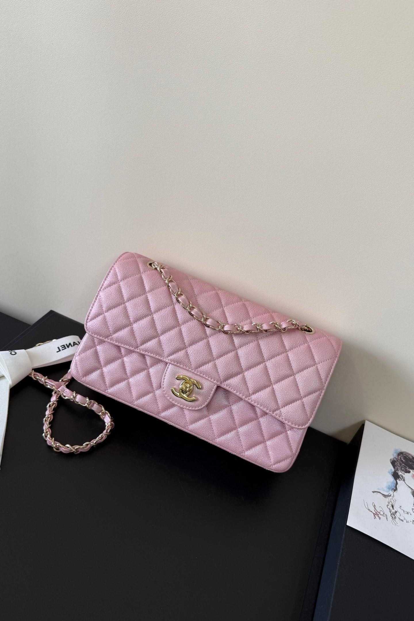 CC Classic Double Flap Bag 25cm PInk Caviar Leather