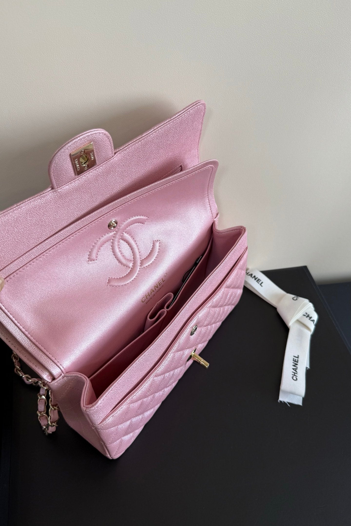 CC Classic Double Flap Bag 25cm PInk Caviar Leather
