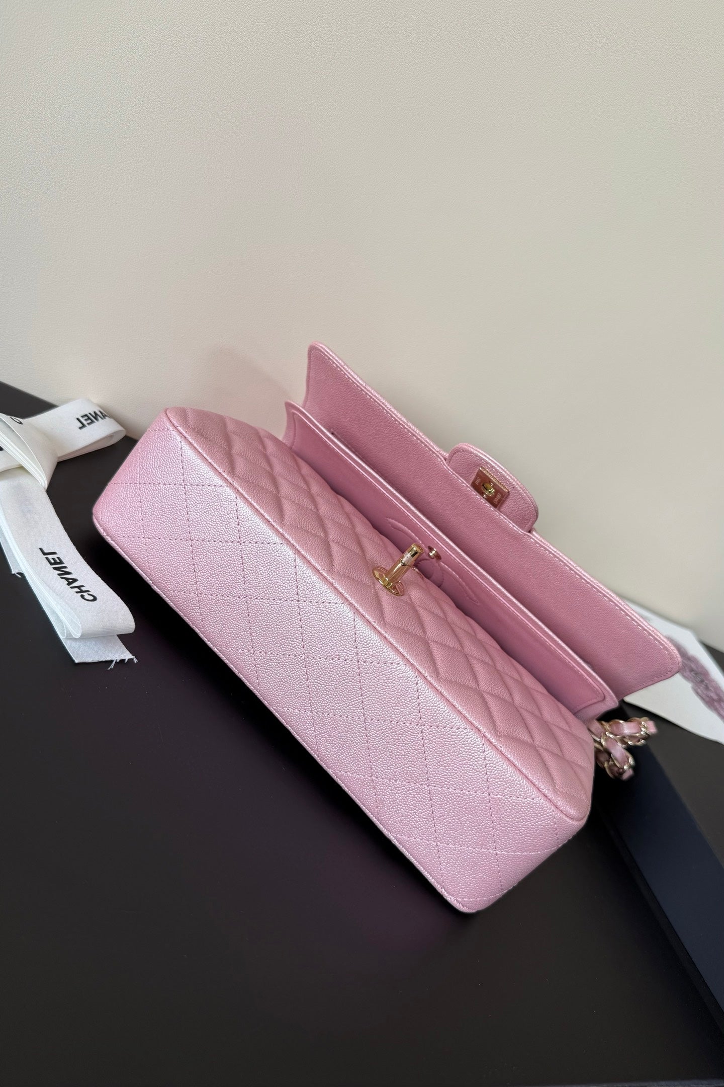 CC Classic Double Flap Bag 25cm PInk Caviar Leather