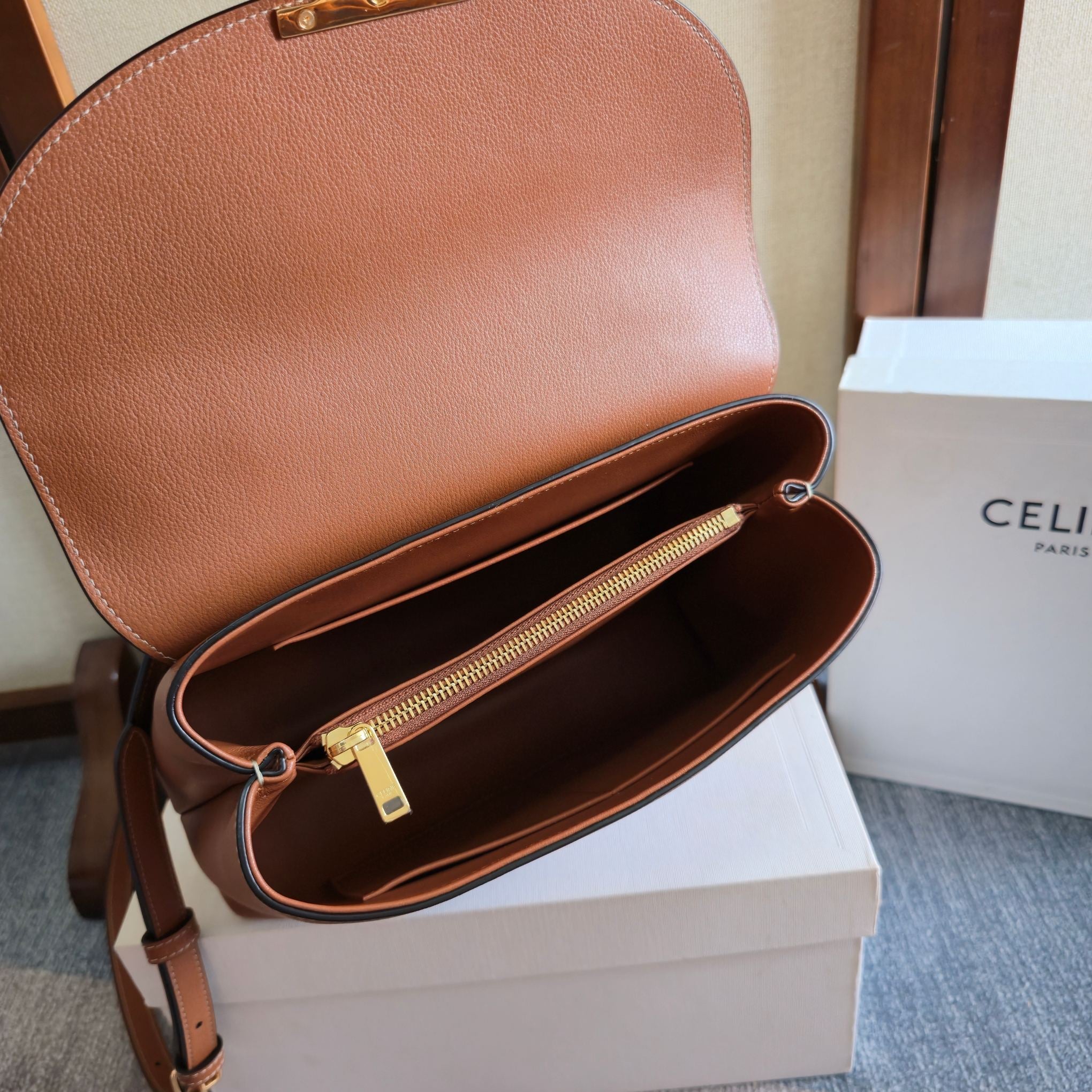 Celine Medium Nino Bag 25.5 Brown Grained Calfskin