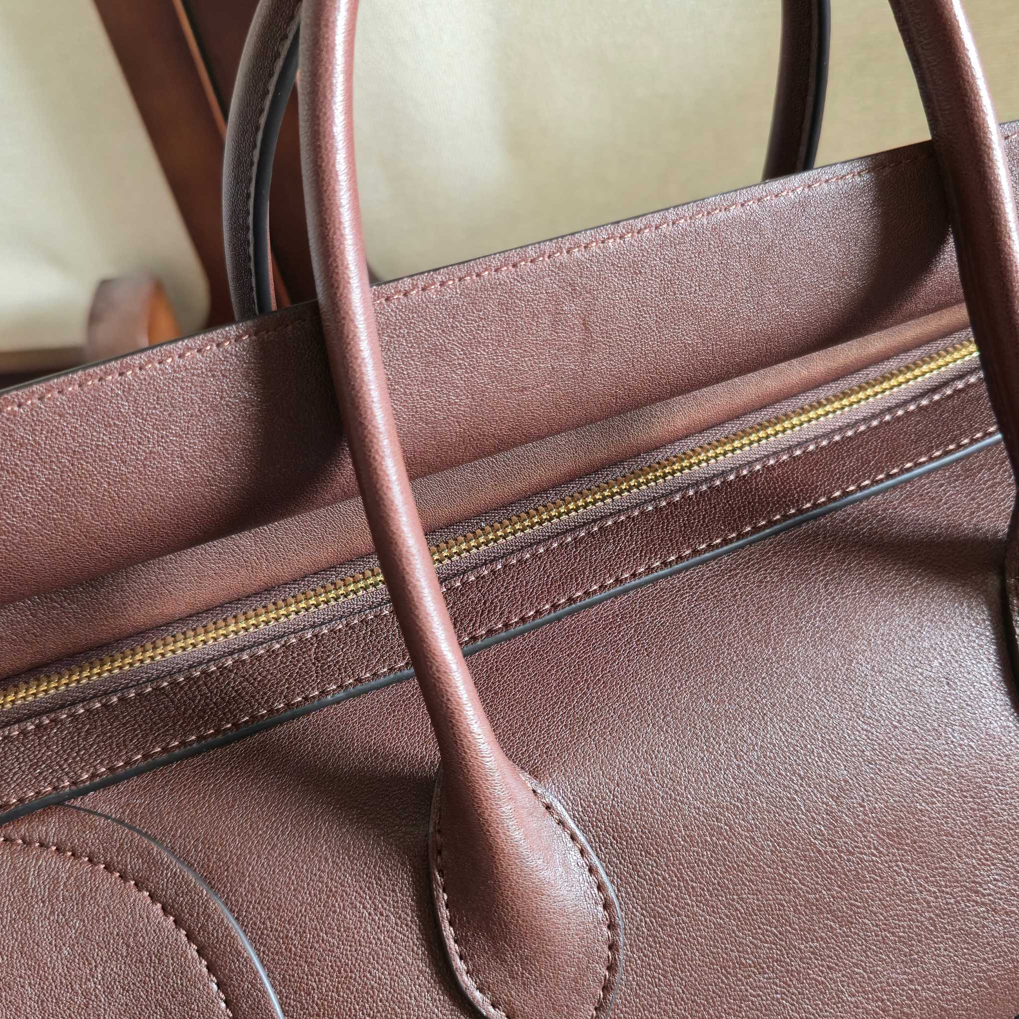 Celine 2026 Small Luggage Brown Shiny Lambskin