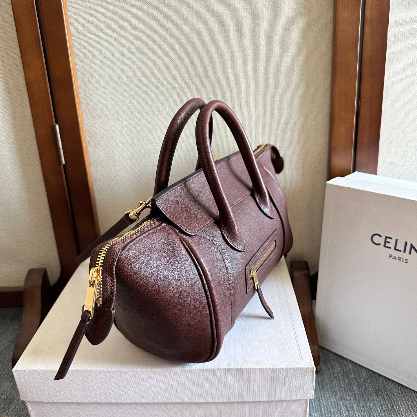 Celine Small Smiling New Luggage Chocolate Lambskin