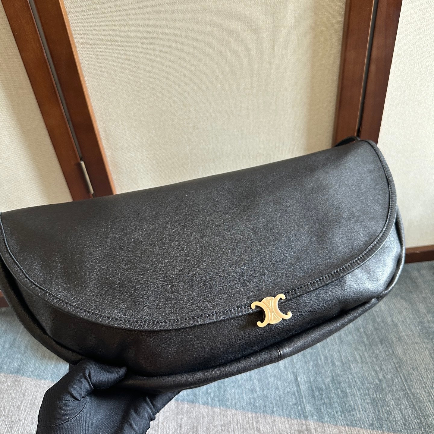 Celine Halfmoon Soft Triomphe Bag Black Lambskin